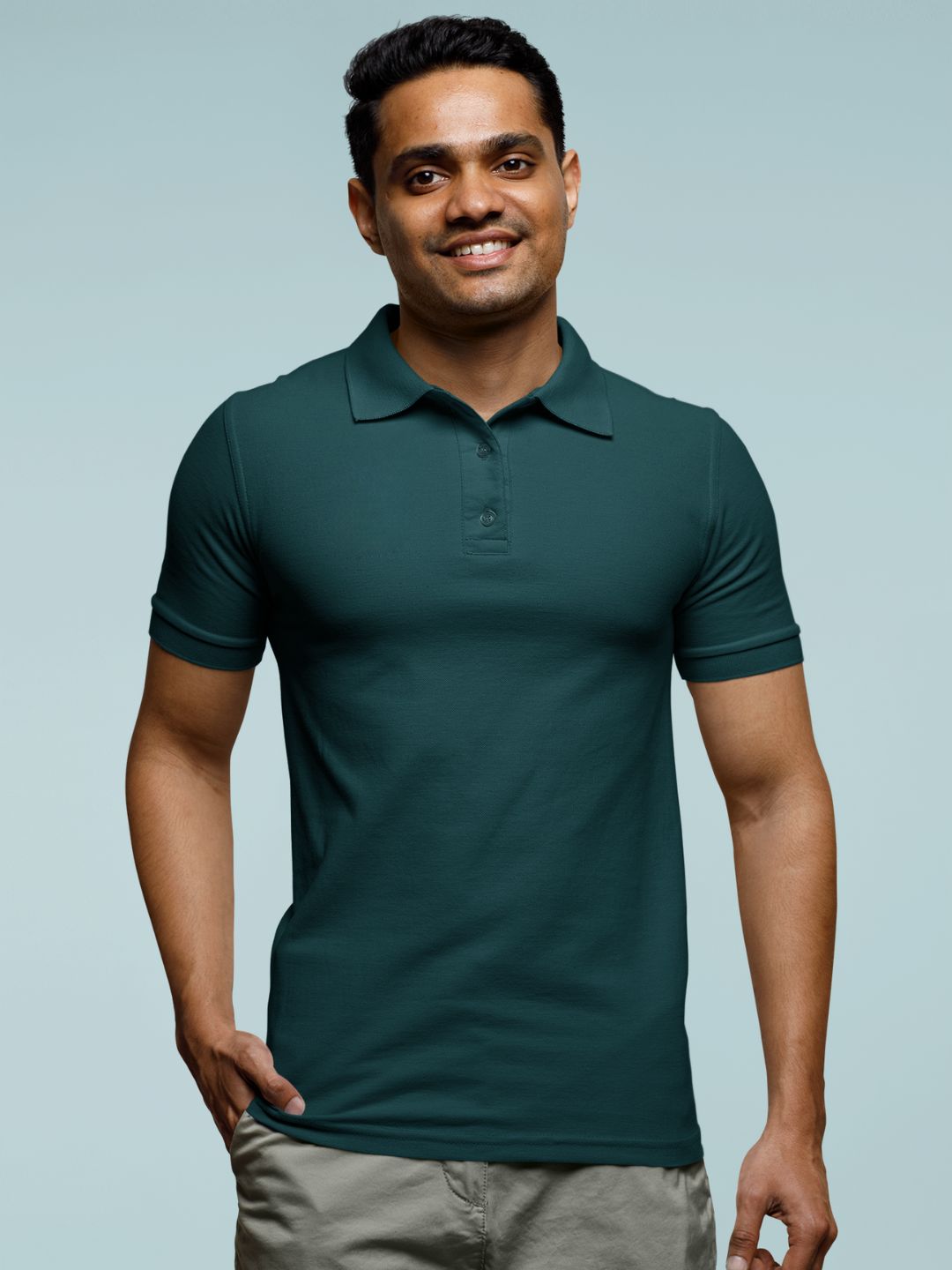 Petrol Blue Men’s Plain Polo T-shirt -