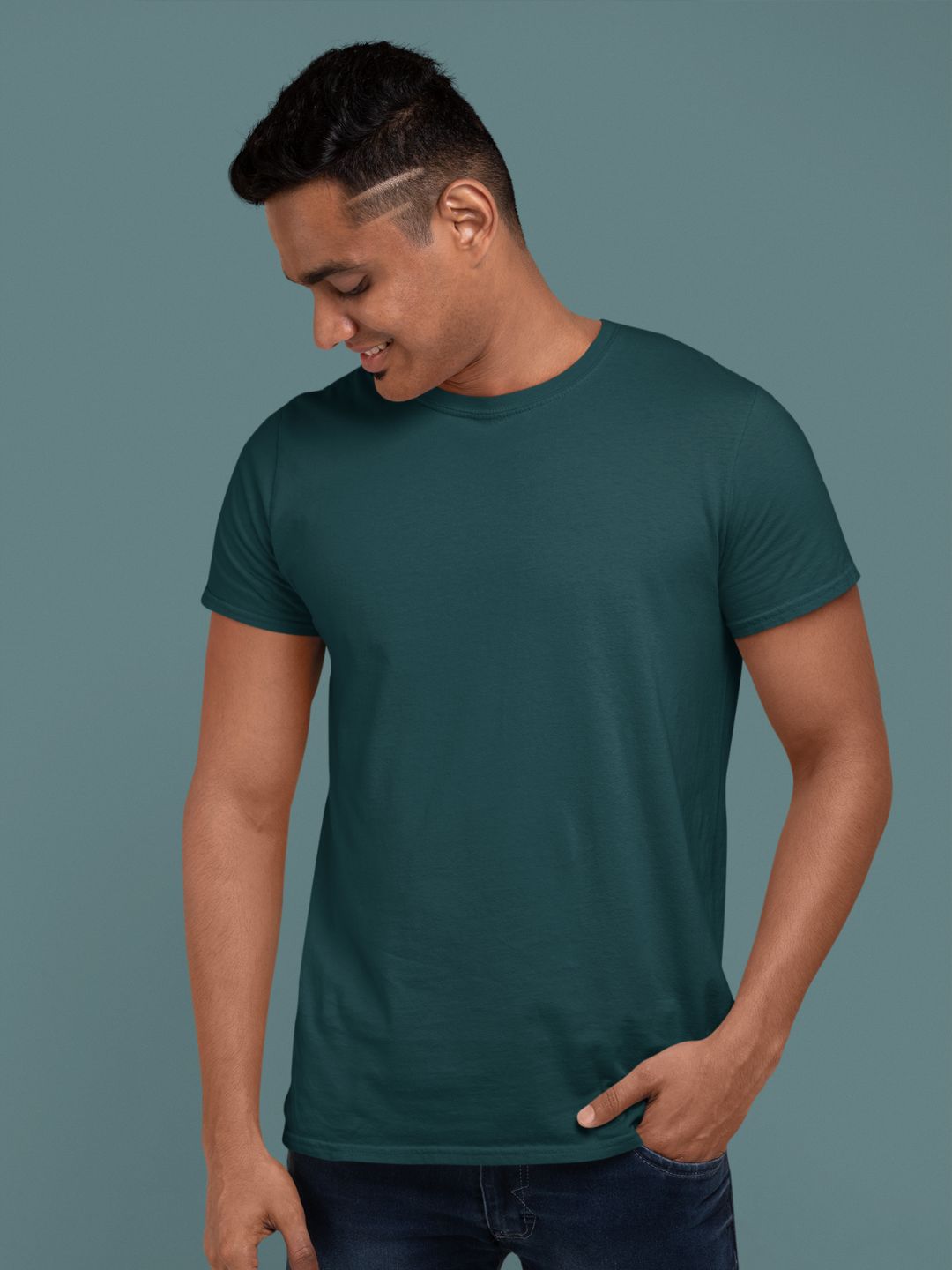 Petrol Blue Men’s Round Neck Half Sleeves Plain T-shirt -