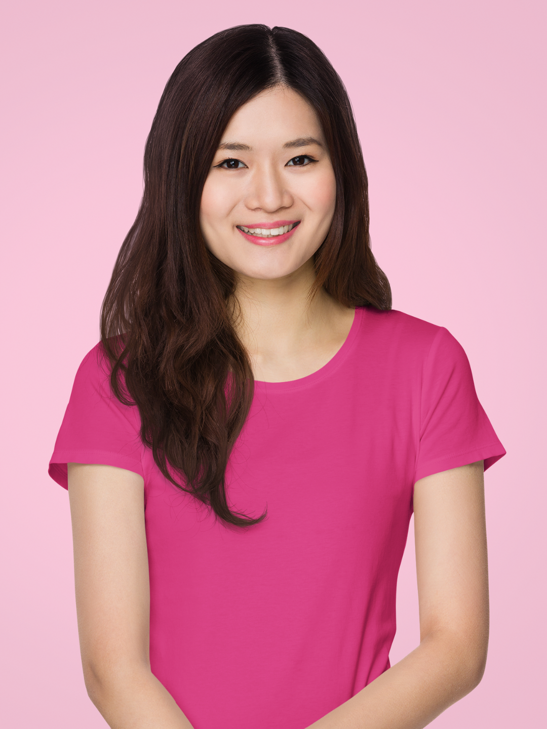 Pink Women's Round Neck Half Sleeves Plain T-shirt -