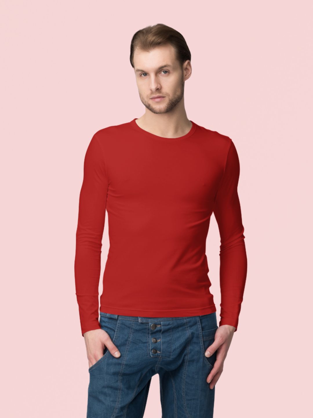 Red Men’s Full Sleeves Plain T-shirt -