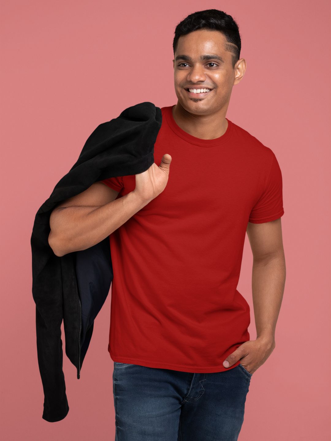 Red Men's Round Neck Half Sleeves Plain T-shirt -