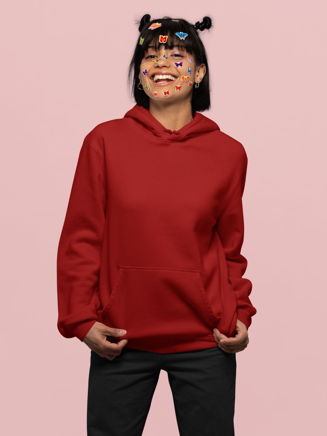 Red Unisex Plain Hooded Sweatshirt -