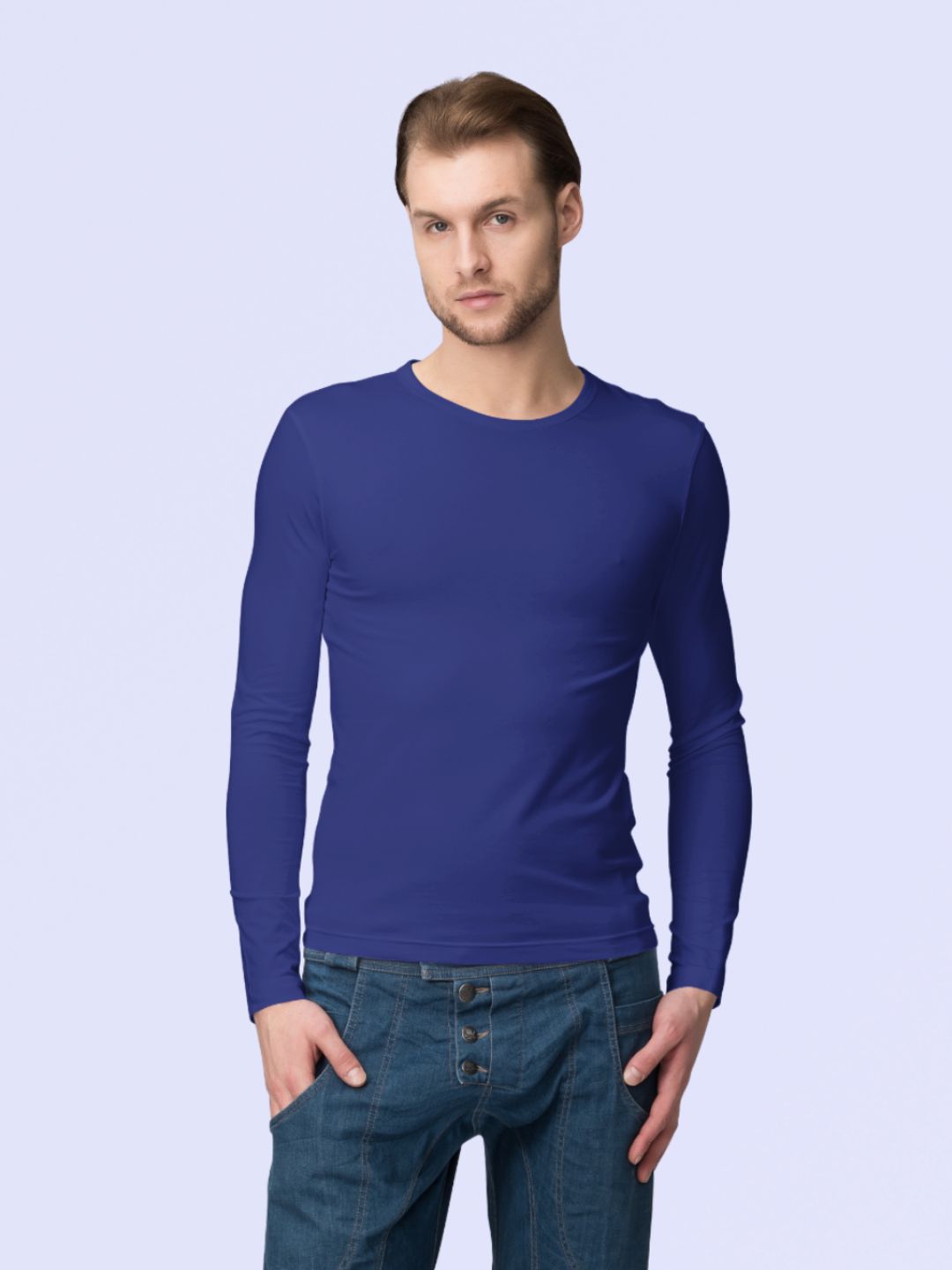 Navy Blue Men’s Full Sleeves Plain T-shirt -