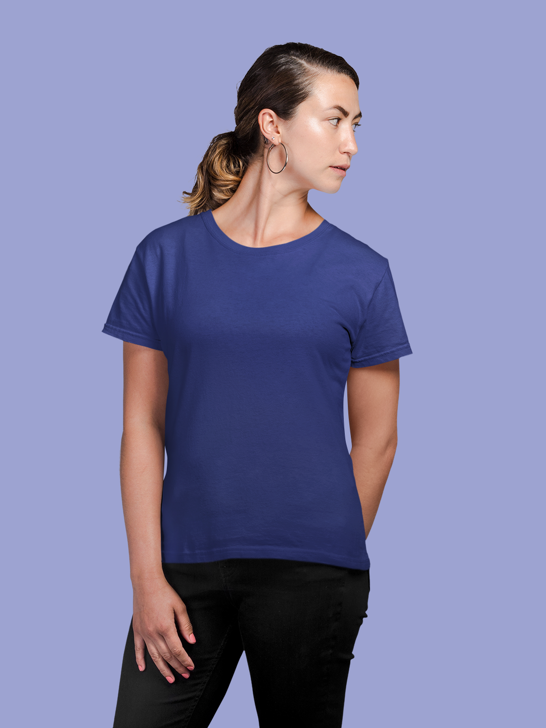 Royal Blue Women’s Round Neck Half Sleeves Plain T-shirt -