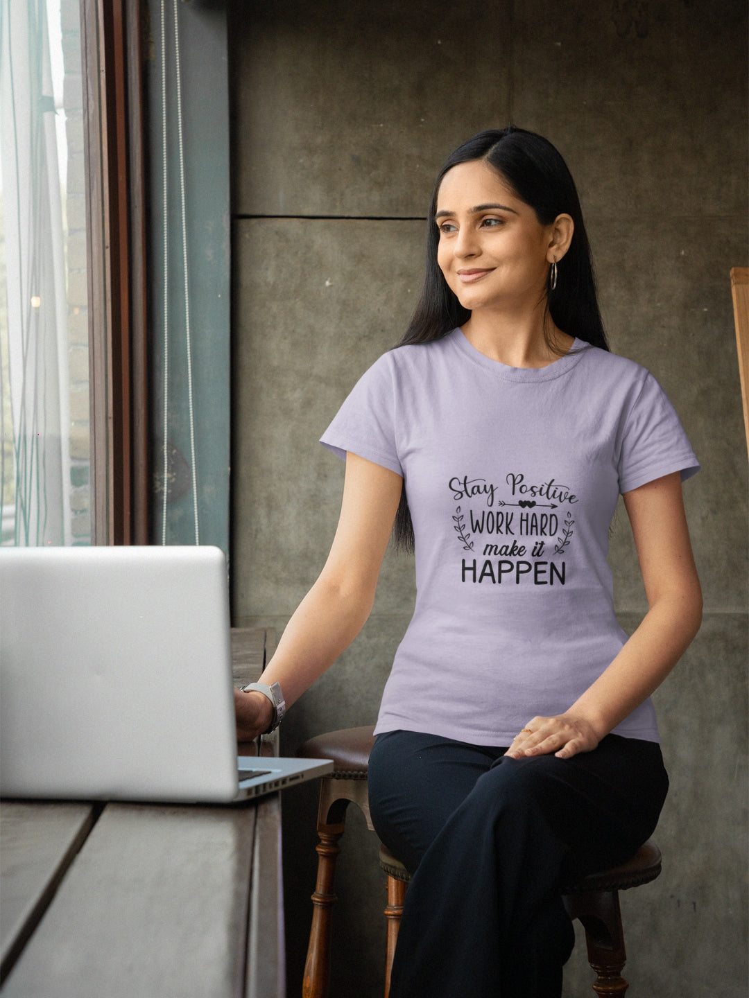 Stay Positive Work Hard Make It Happen Women's Printed T-shirt -