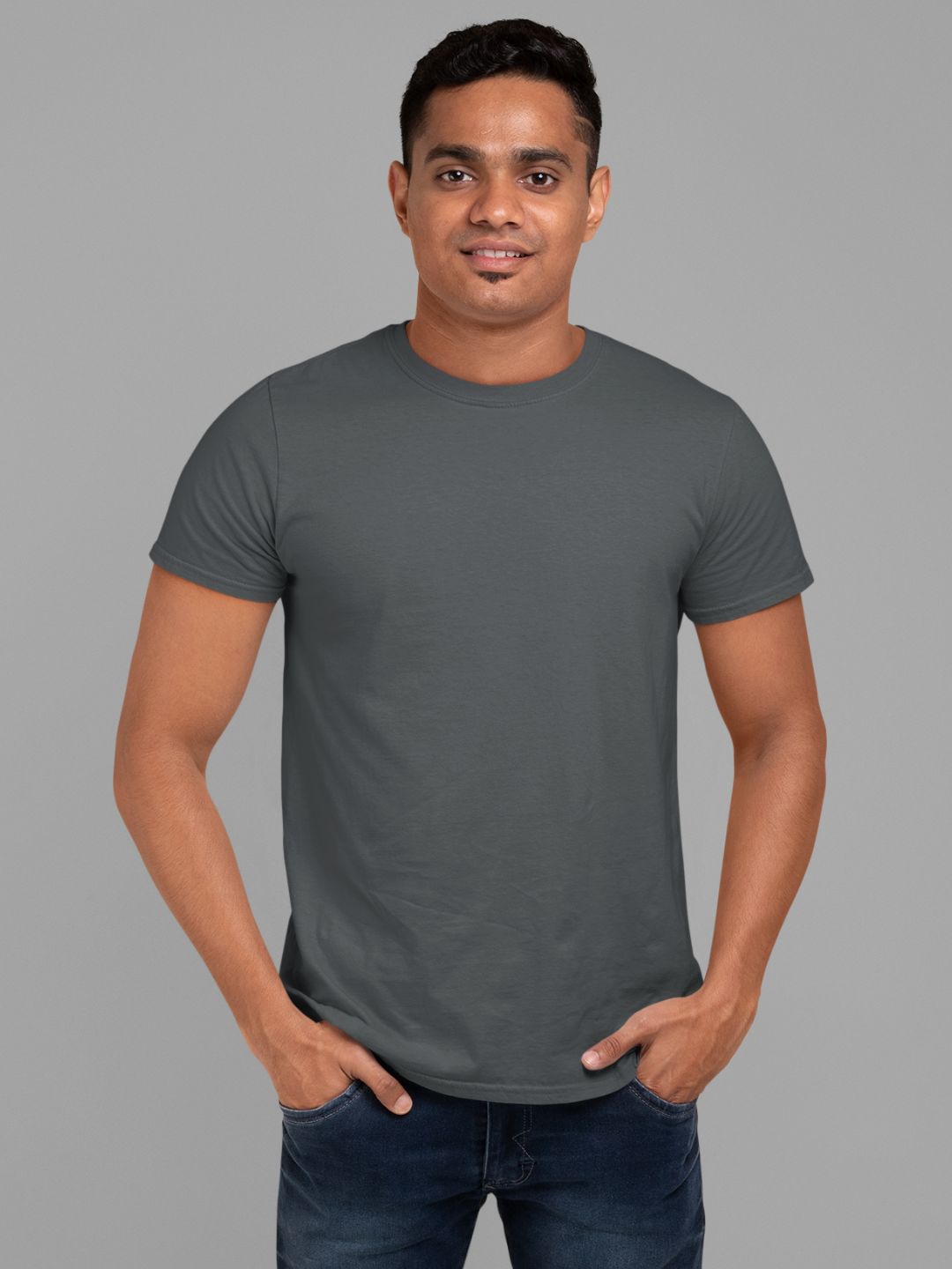 Steel Grey Men’s Round Neck Half Sleeves Plain T-shirt -