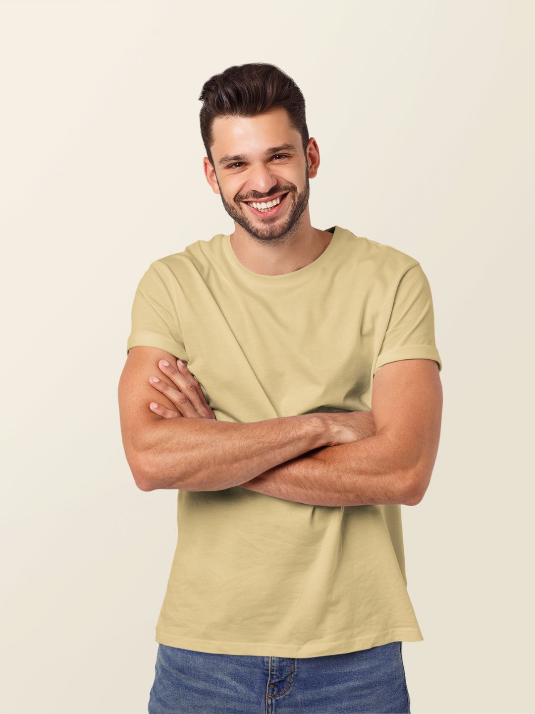 Beige Unisex Plain Supima Cotton T-Shirt -