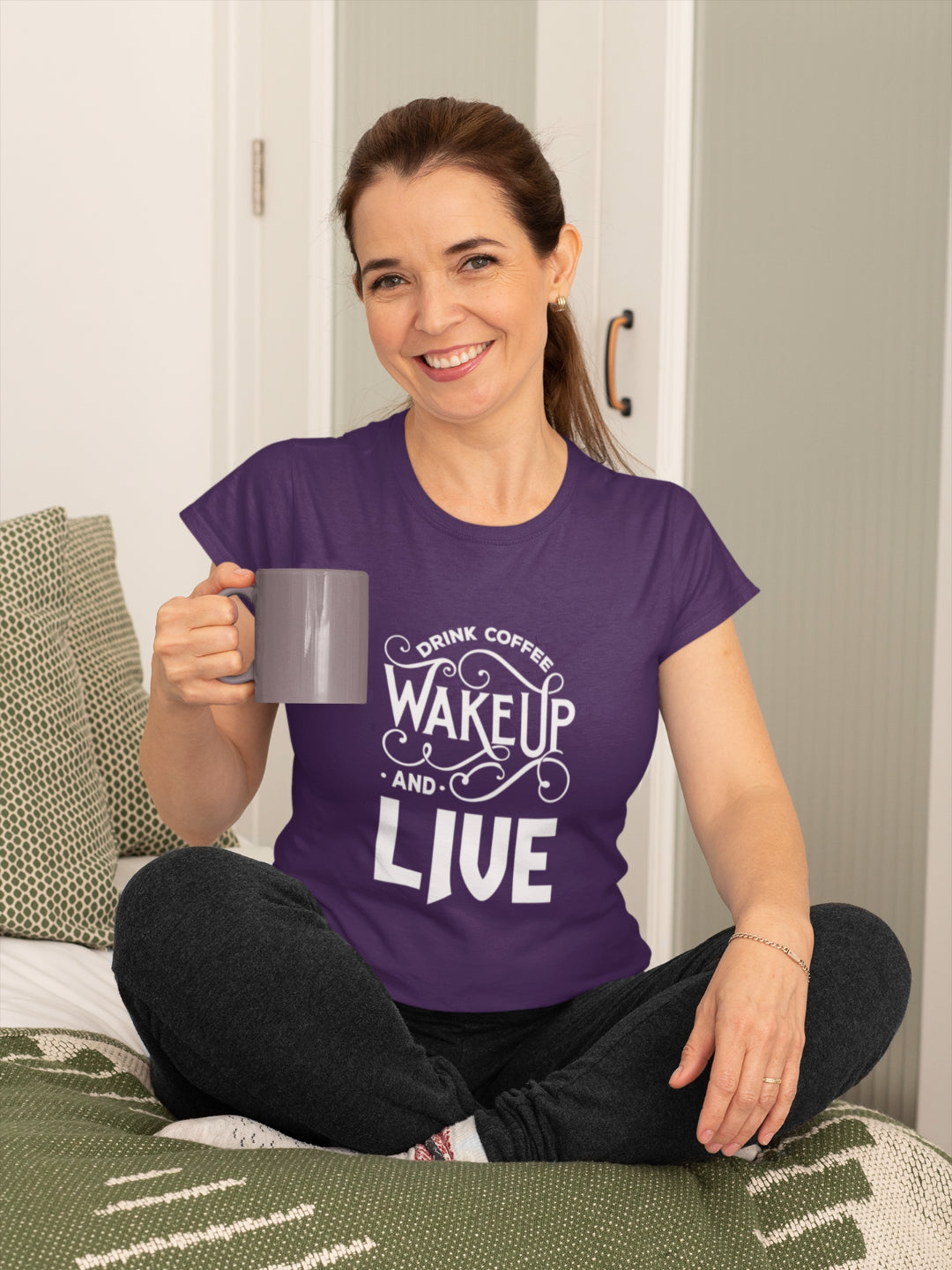 Drink Coffee Wake Up And Live Women's Printed T-shirt -