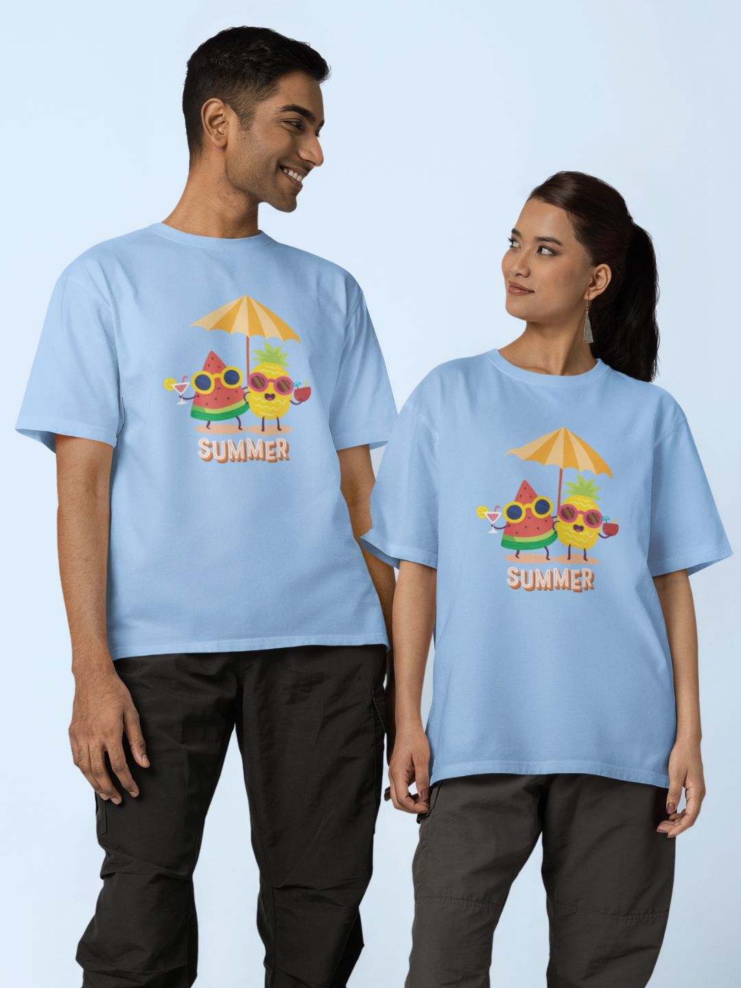 Watermelon And Pineapple In Summer Oversized Unisex Printed T-shirt -