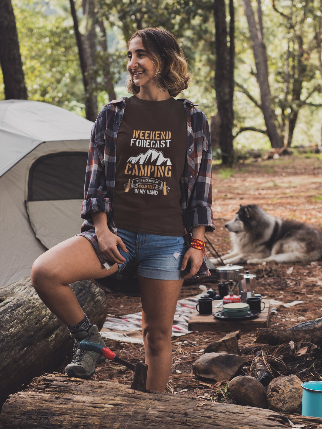 Weekend Forecast Camping Women's Printed T-shirt -