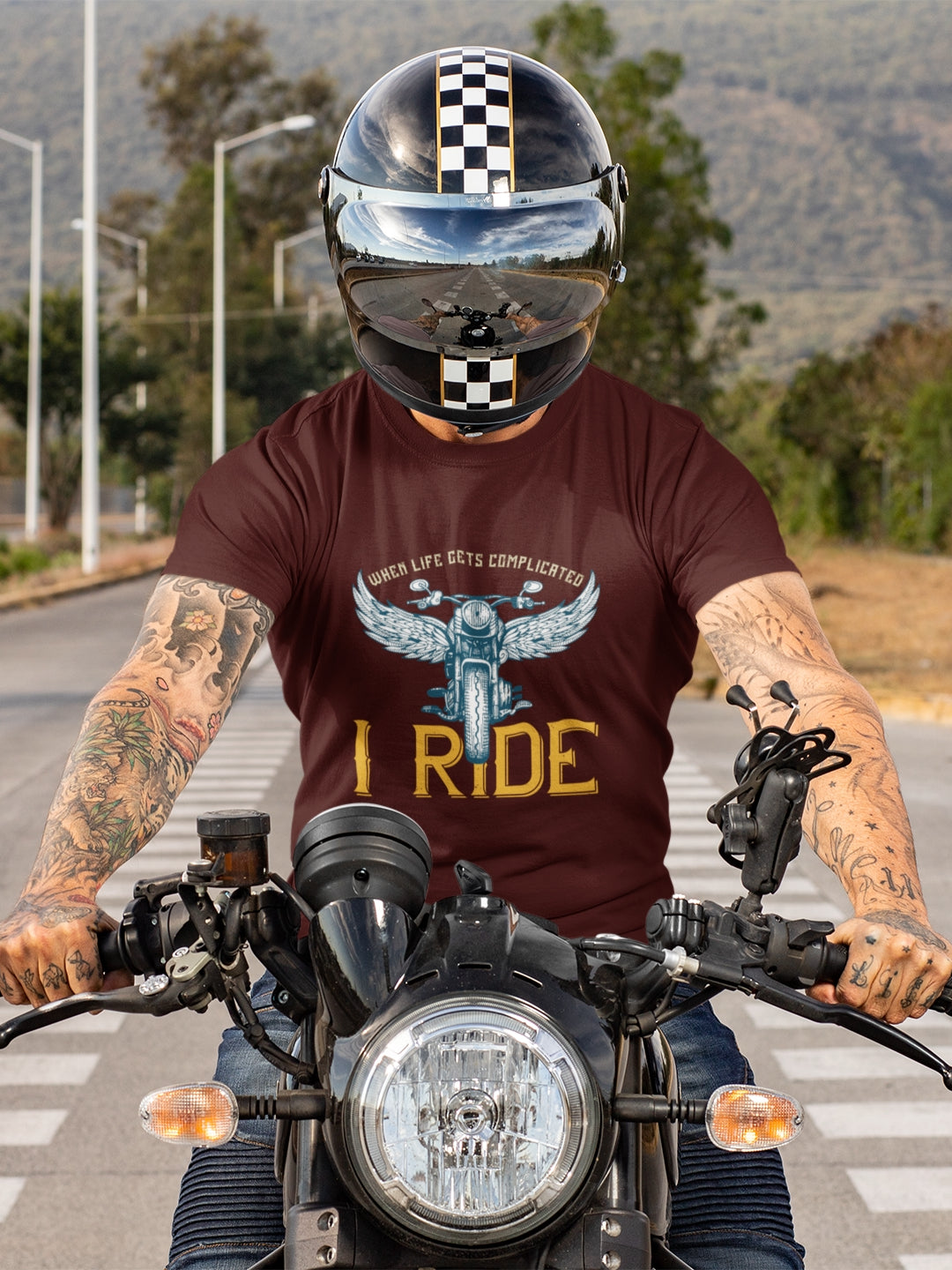 When Life Gets Complicated I Ride Men's Printed T-shirt -
