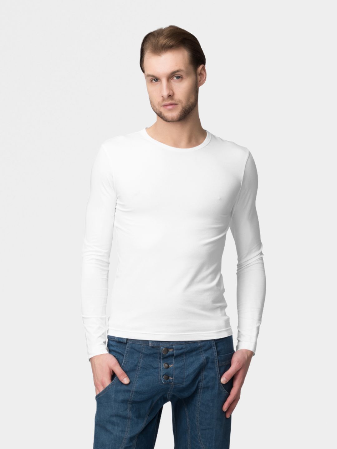 White Men’s Full Sleeves Plain T-shirt -