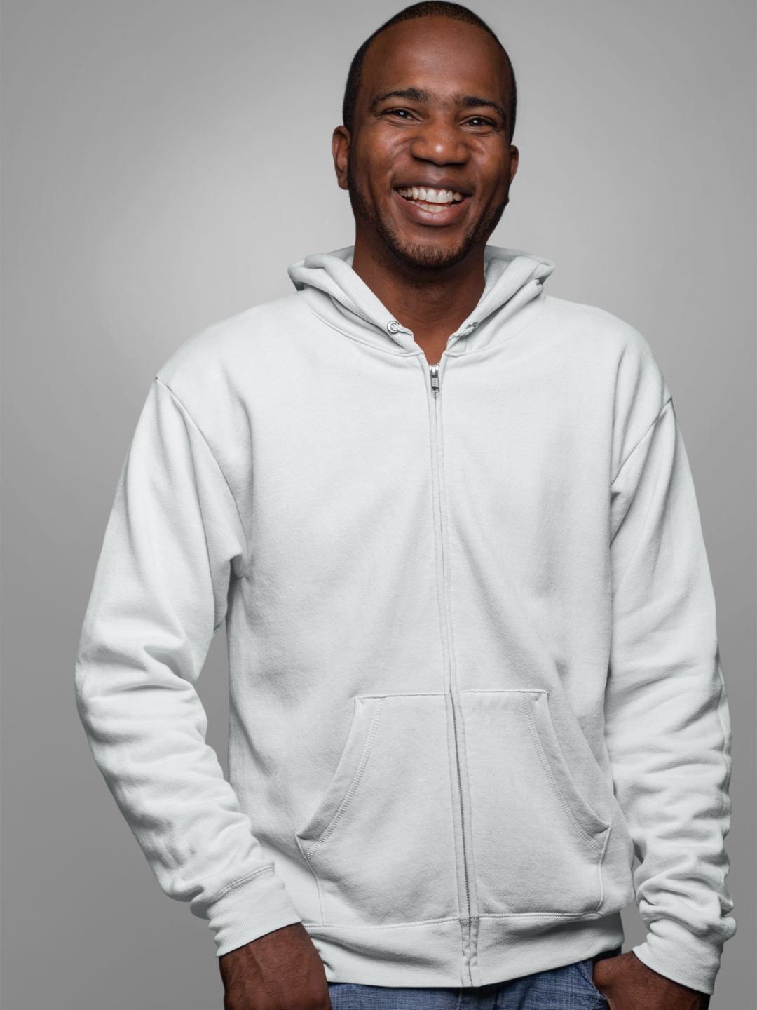 White Unisex Plain Heavyweight Zip Hoodie -