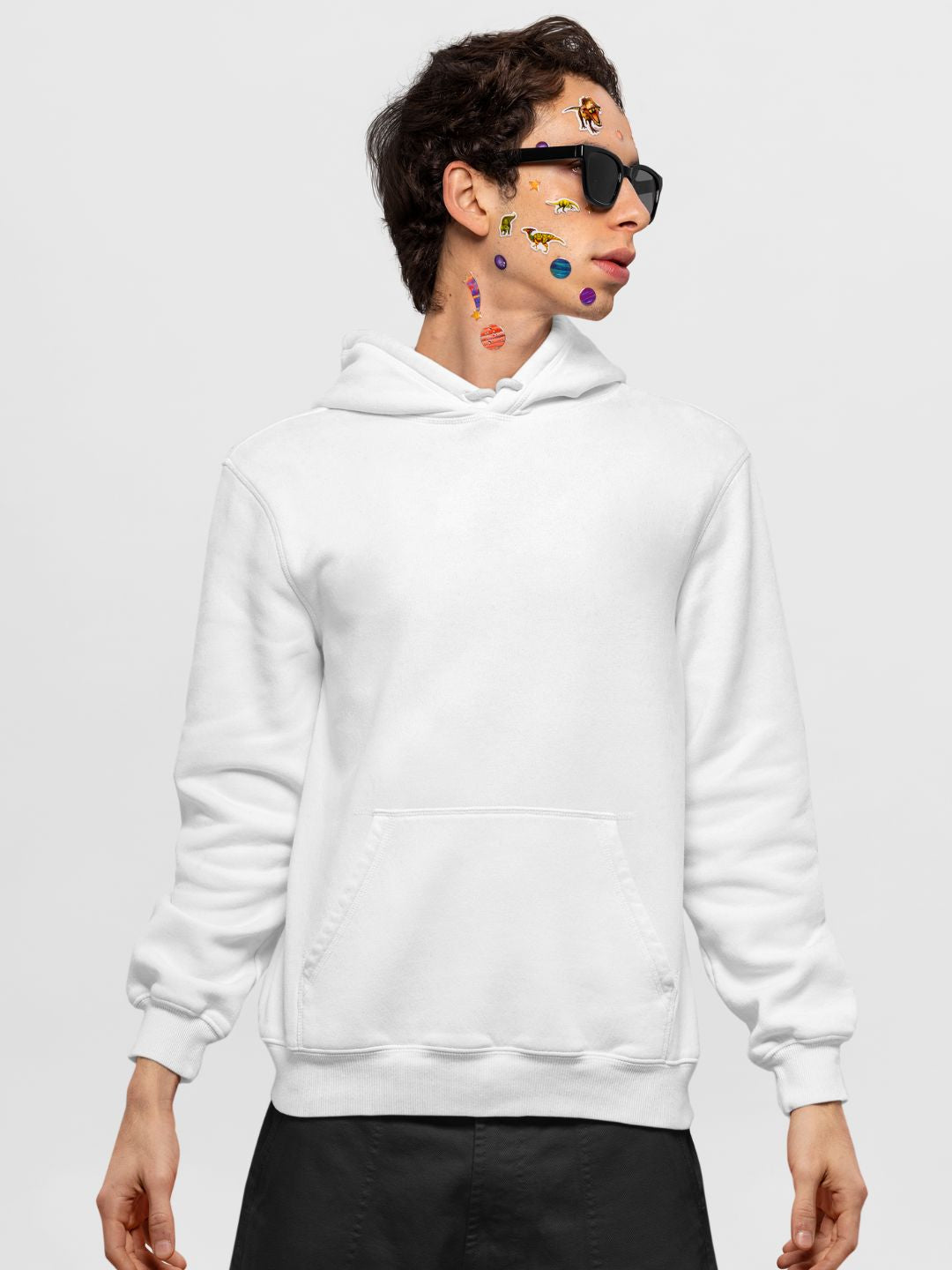 White Unisex Plain Hooded Sweatshirt -