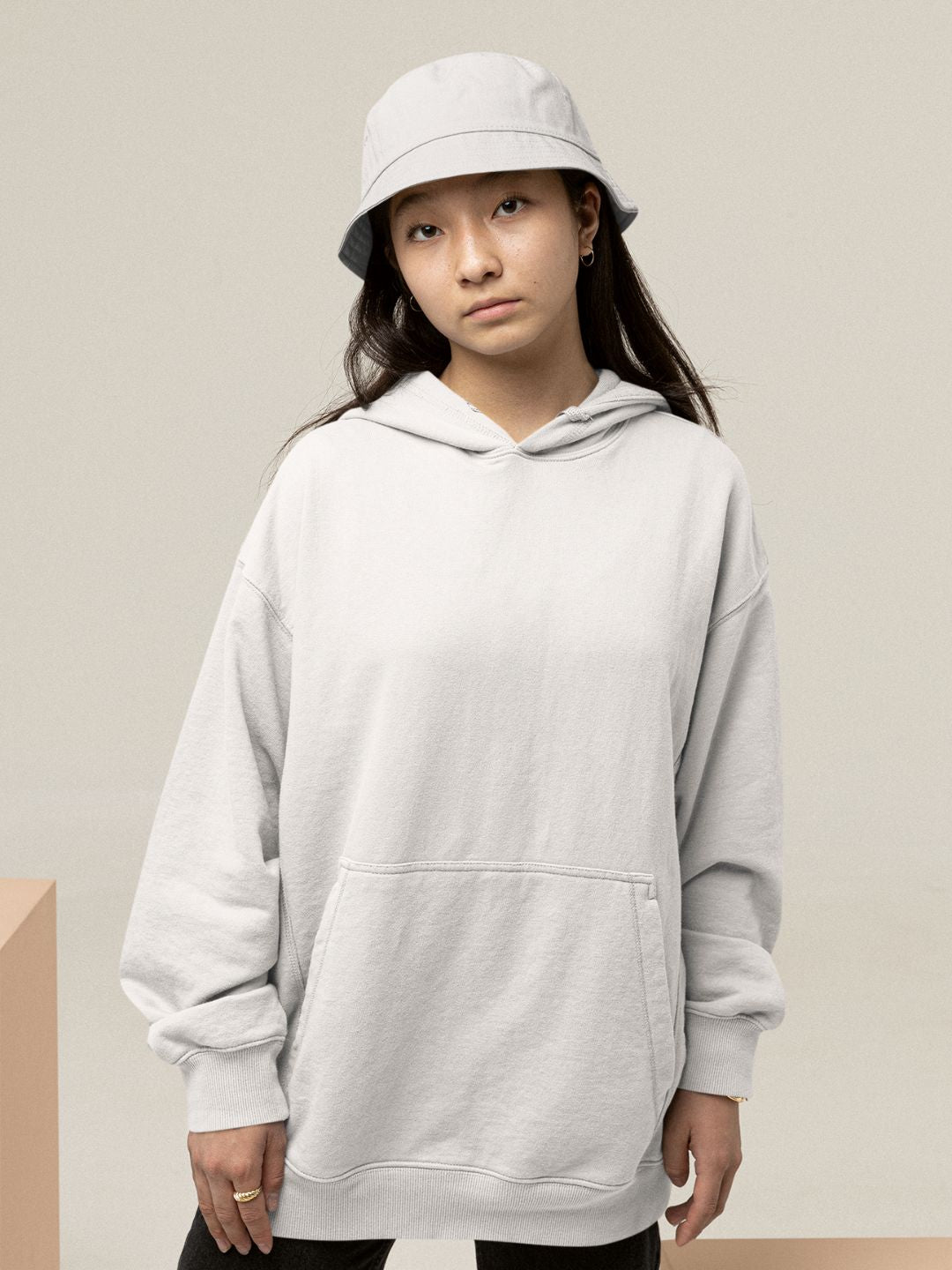 White Unisex Plain Oversized Hooded Sweatshirt -