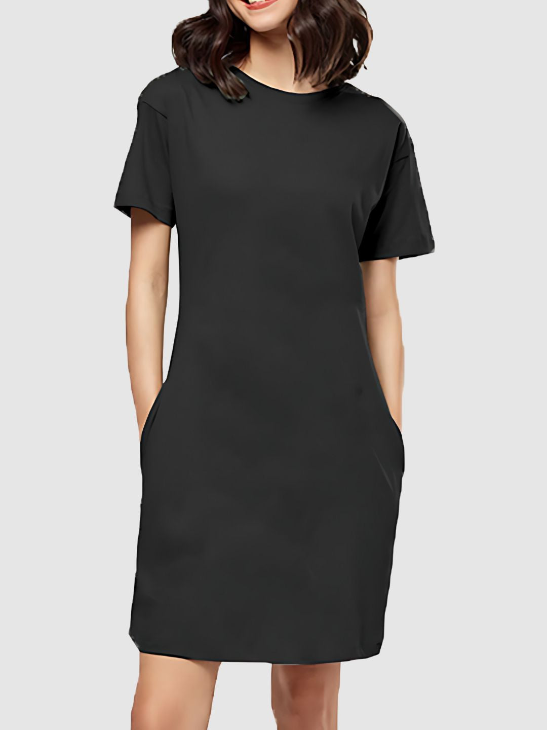 Women's Black Plain T-shirt Dress -