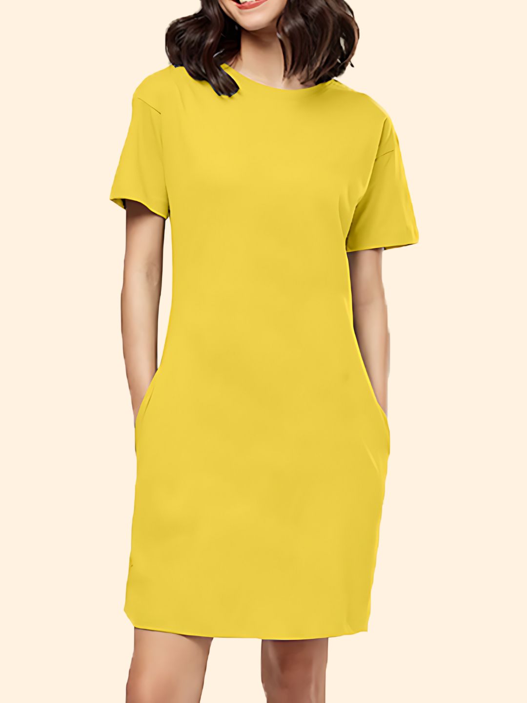 Women's Golden Yellow Plain T-shirt Dress -