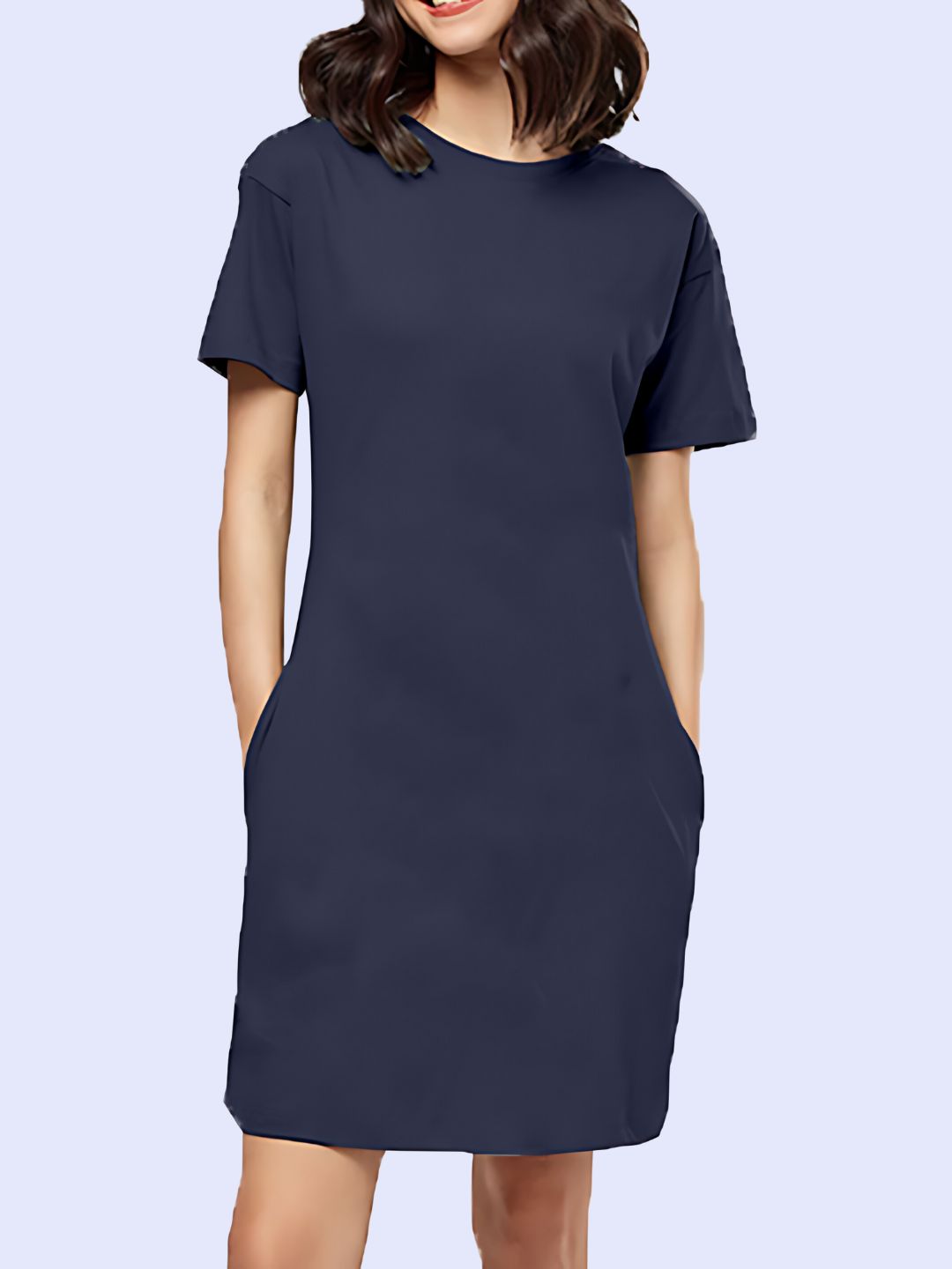 Women's Navy Blue Plain T-shirt Dress -