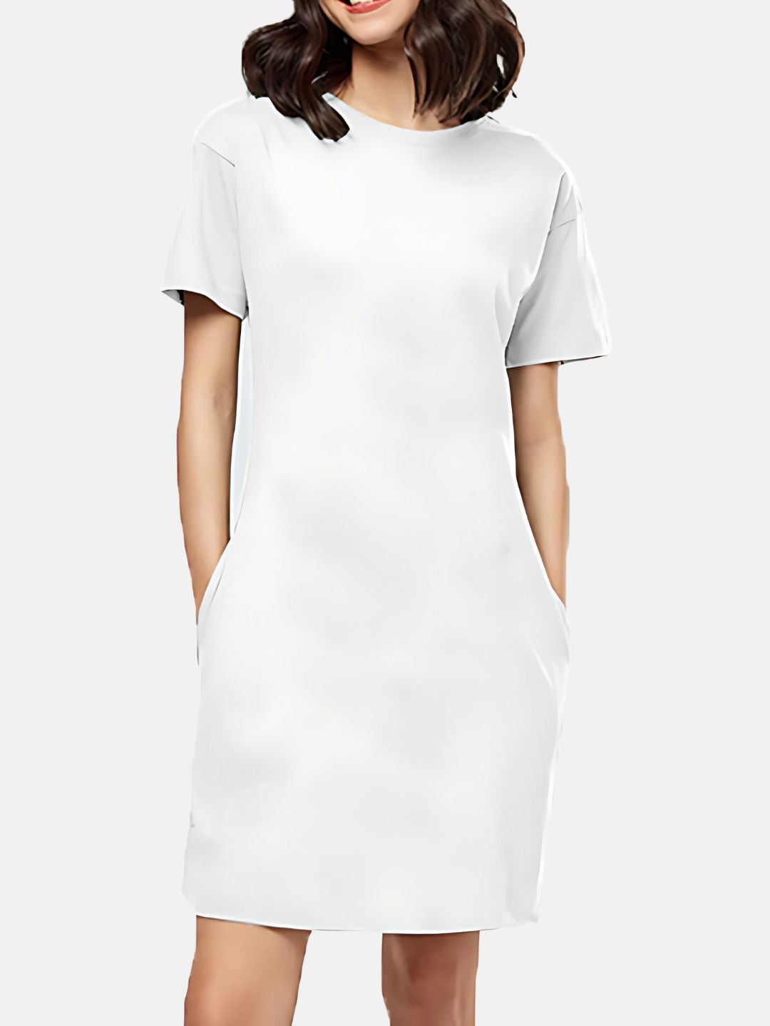 Women's White Plain T-shirt Dress -