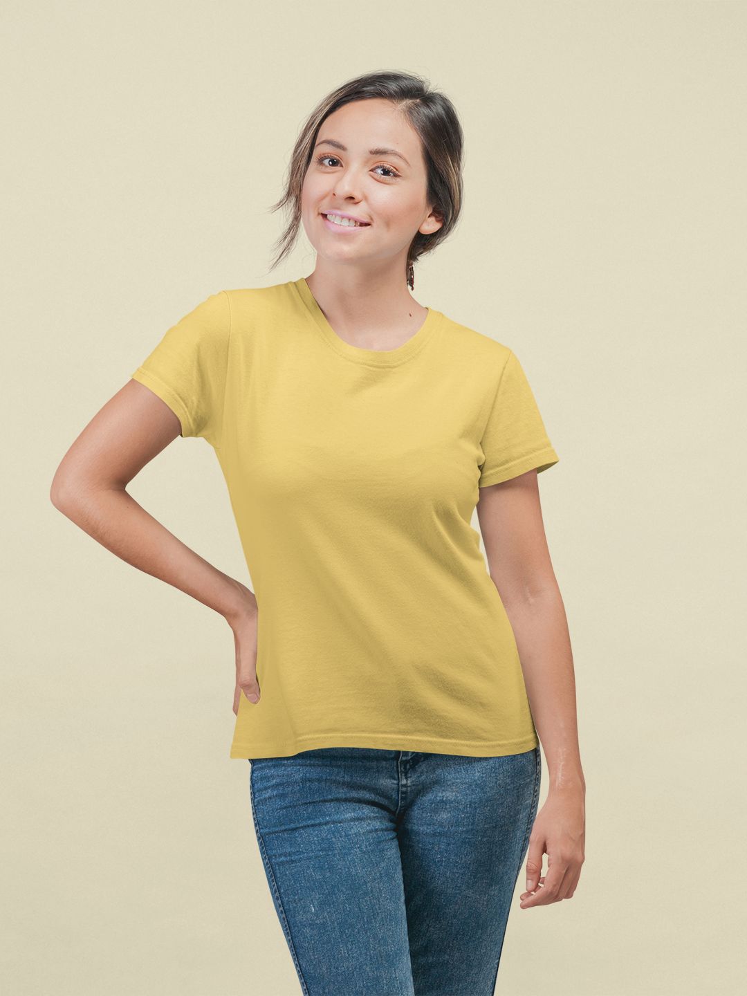 Yellow Women’s Round Neck Half Sleeves Plain T-shirt -