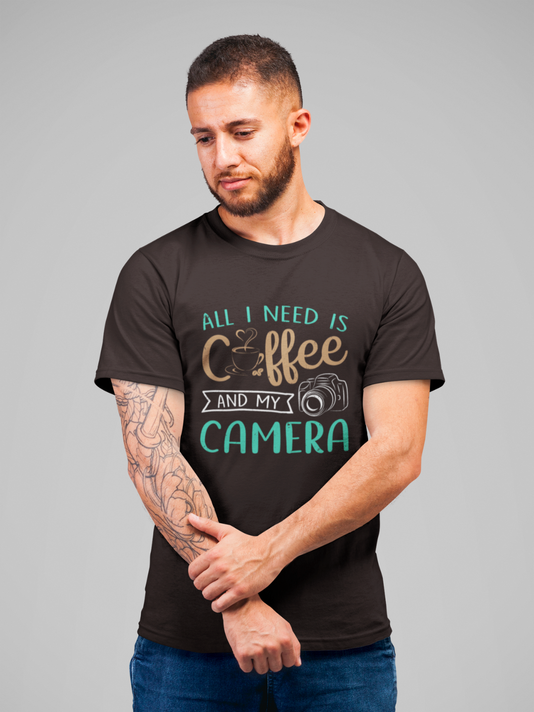 All I Need Is Coffee And My Camera Men's Printed T-shirt - Mode Attire