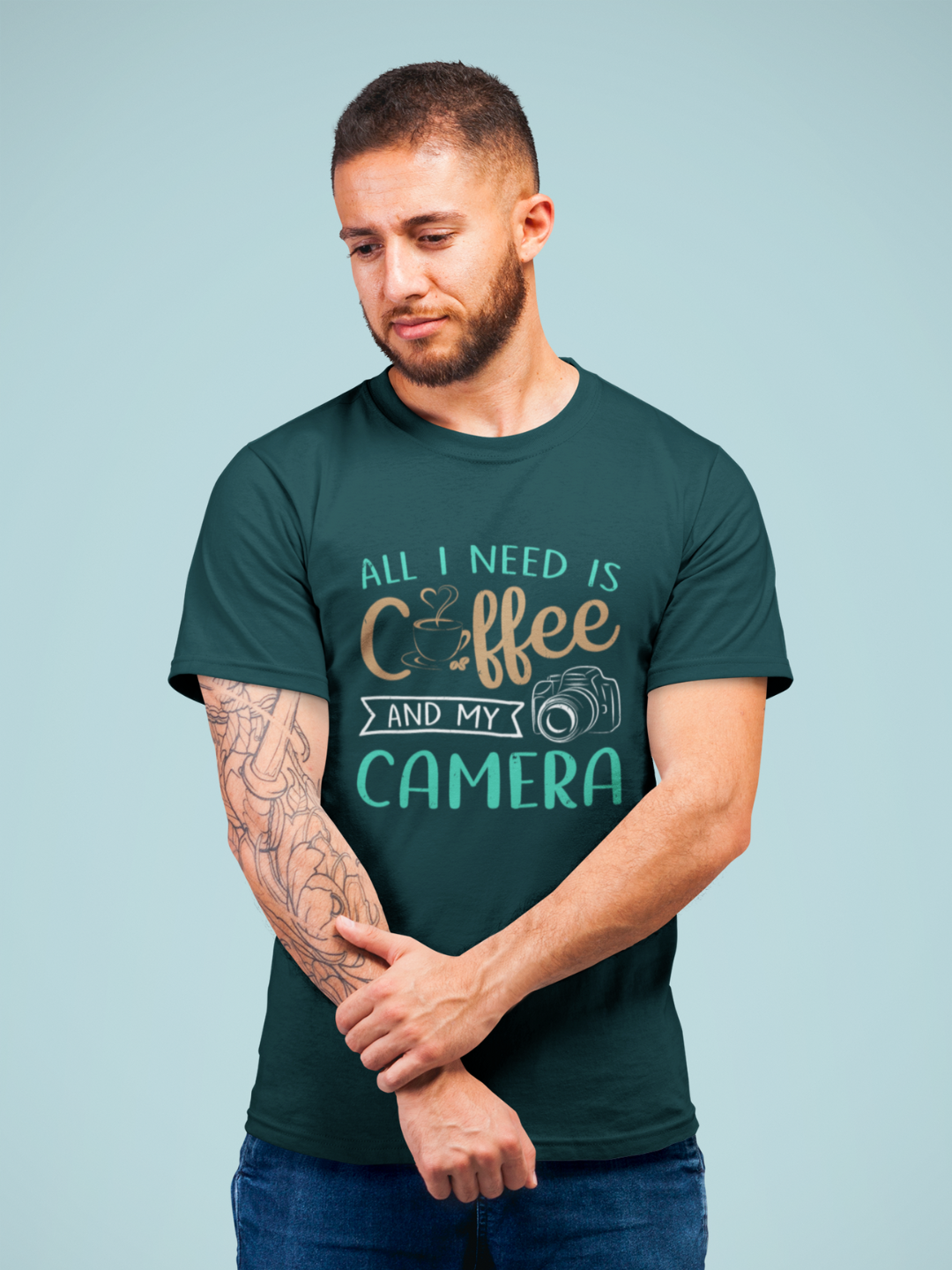 All I Need Is Coffee And My Camera Men's Printed T-shirt - Mode Attire