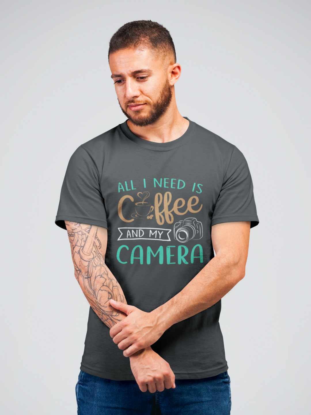 All I Need Is Coffee And My Camera Men's Printed T-shirt - Mode Attire