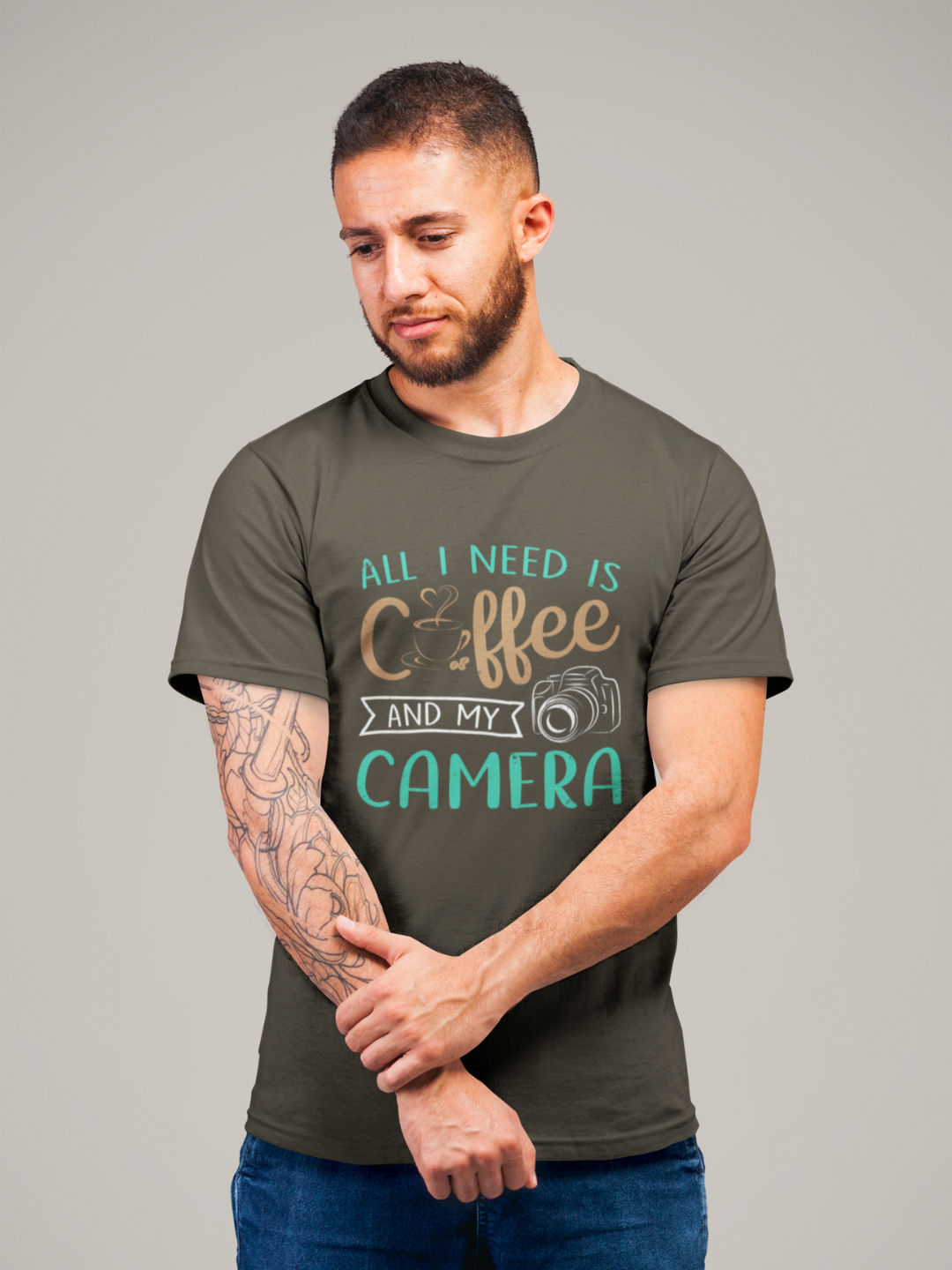 All I Need Is Coffee And My Camera Men's Printed T-shirt - Mode Attire