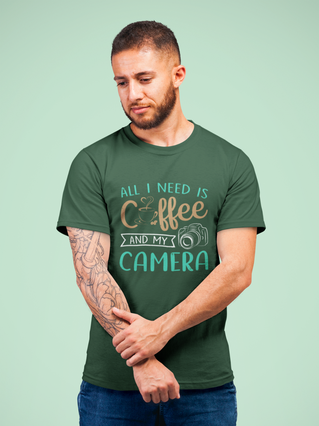 All I Need Is Coffee And My Camera Men's Printed T-shirt - Mode Attire