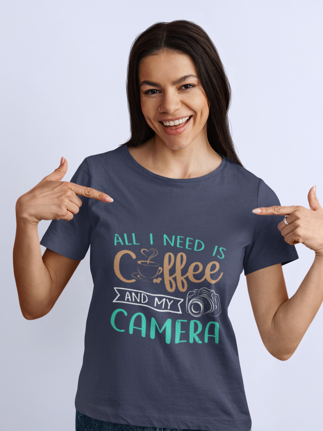 All I Need Is Coffee And My Camera Women's Printed T-shirt - Mode Attire