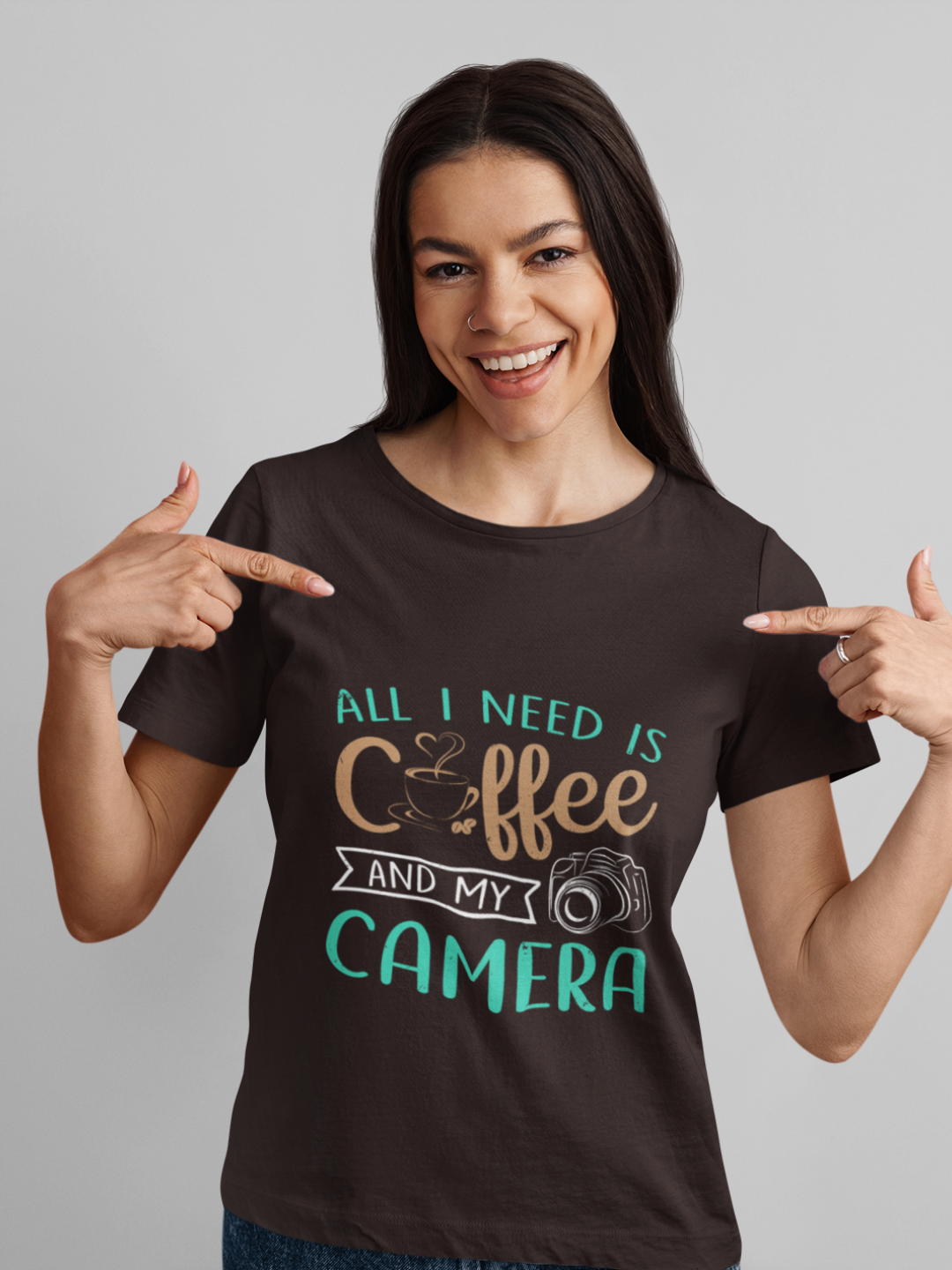 All I Need Is Coffee And My Camera Women's Printed T-shirt - Mode Attire