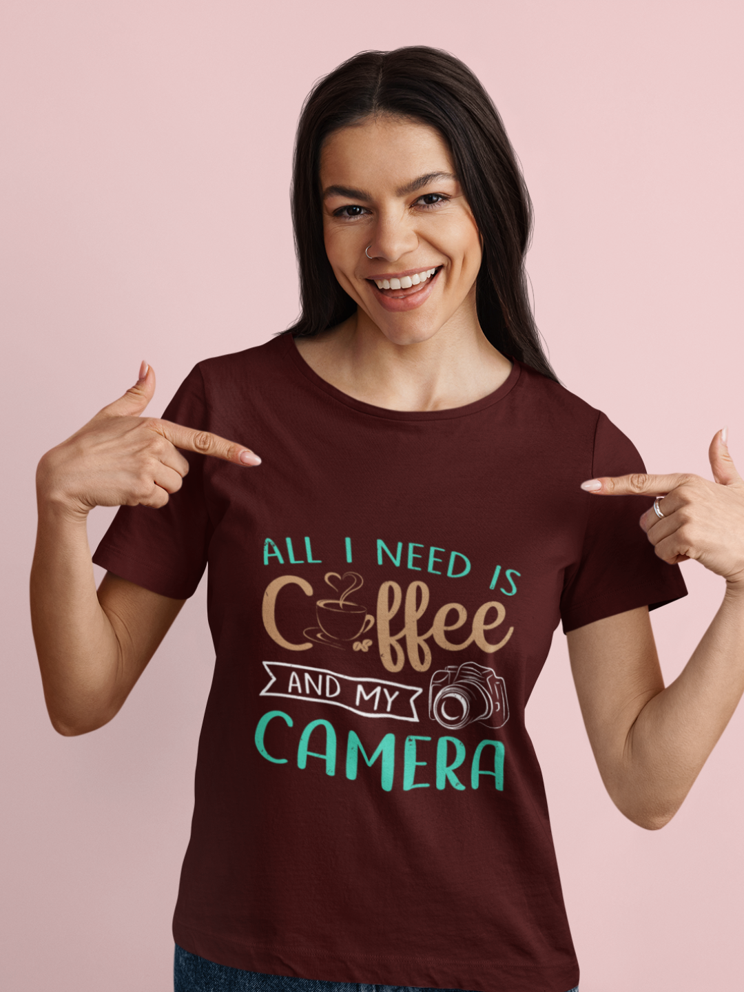 All I Need Is Coffee And My Camera Women's Printed T-shirt - Mode Attire