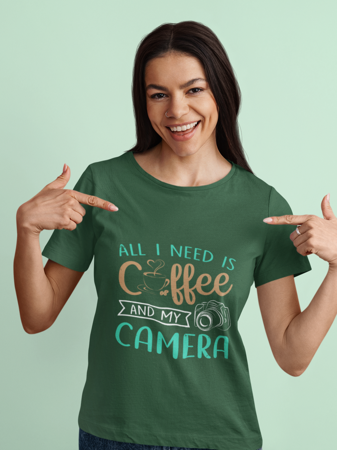 All I Need Is Coffee And My Camera Women's Printed T-shirt - Mode Attire