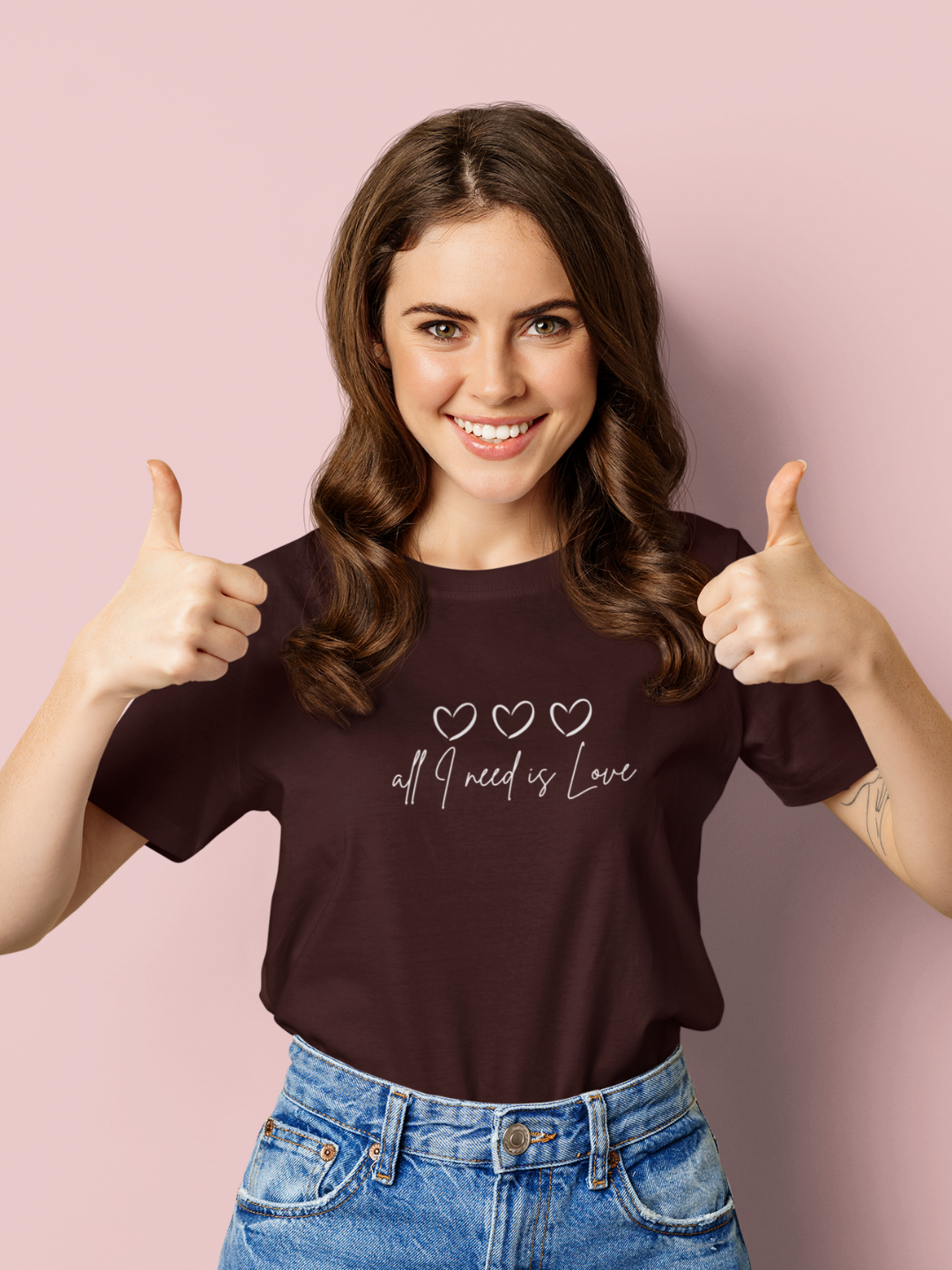 All I Need Is Love Unisex Printed T-shirt - Women - Maroon