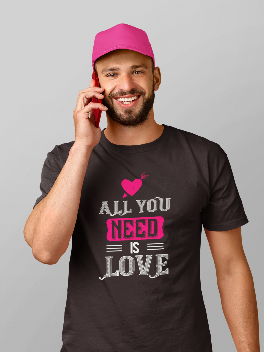 All You Need Is Love Unisex Printed T-shirt - Men - Coffee Brown