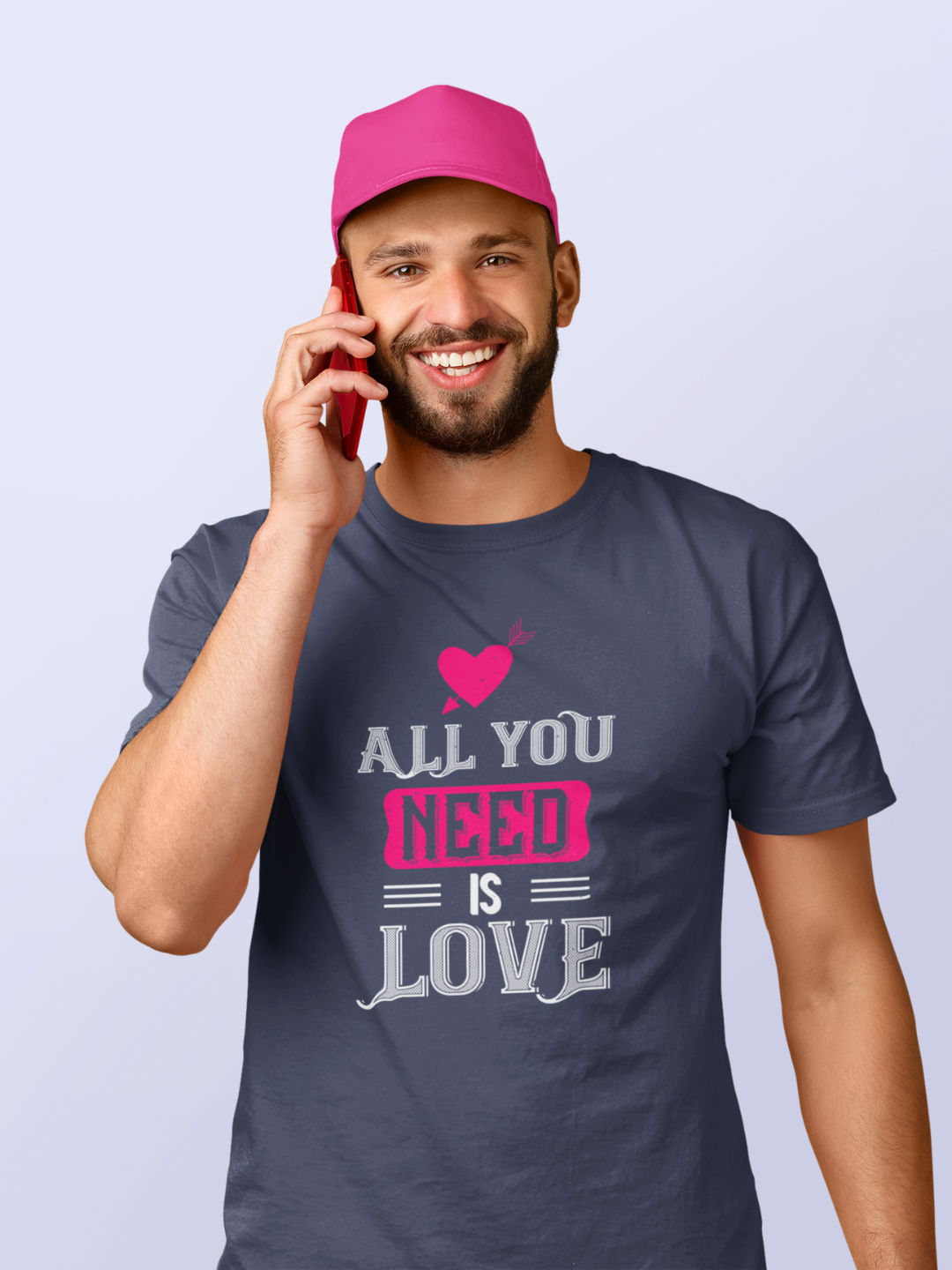 All You Need Is Love Unisex Printed T-shirt - Men - Navy Blue