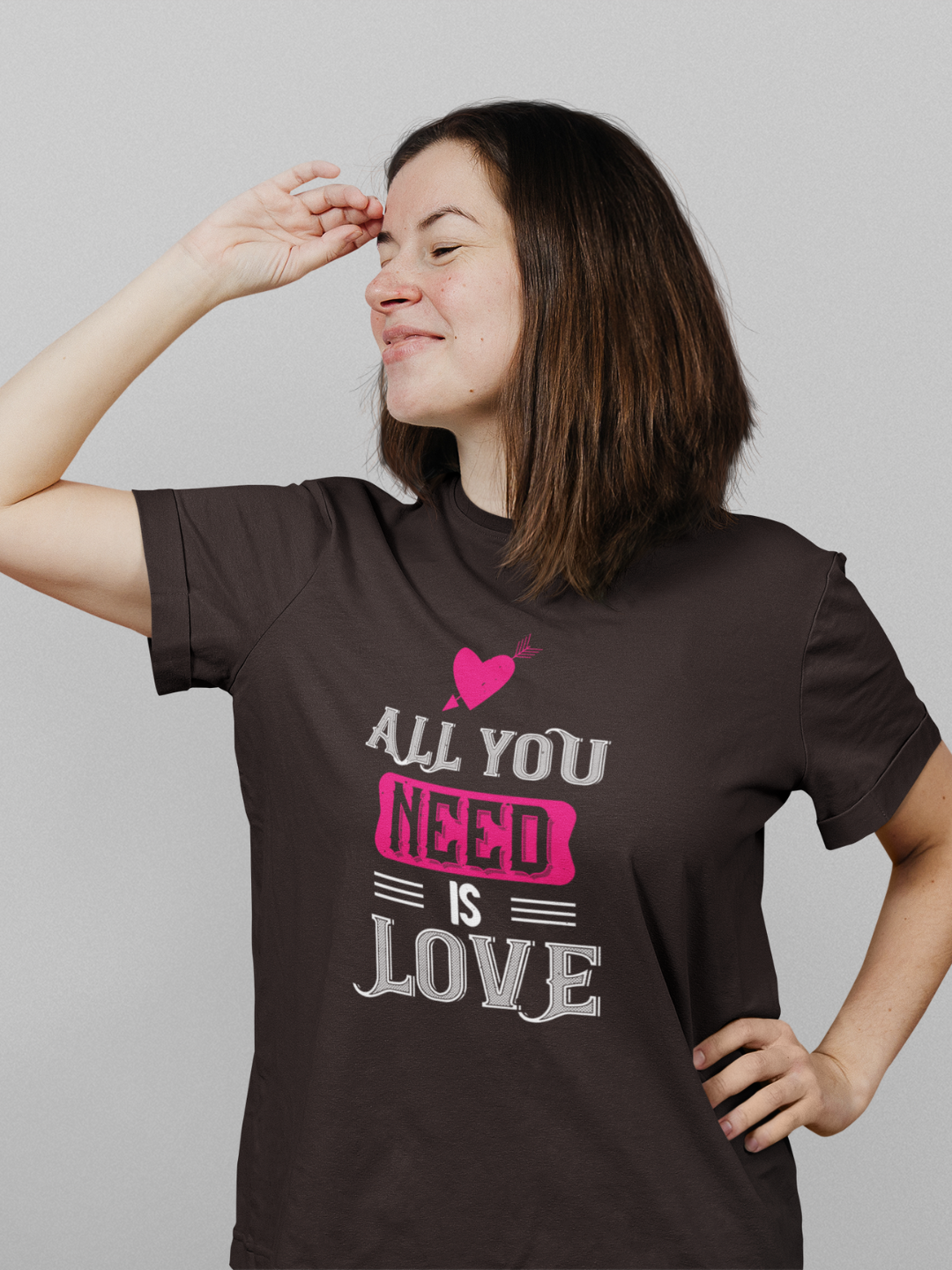 All You Need Is Love Unisex Printed T-shirt - Women - Coffee Brown