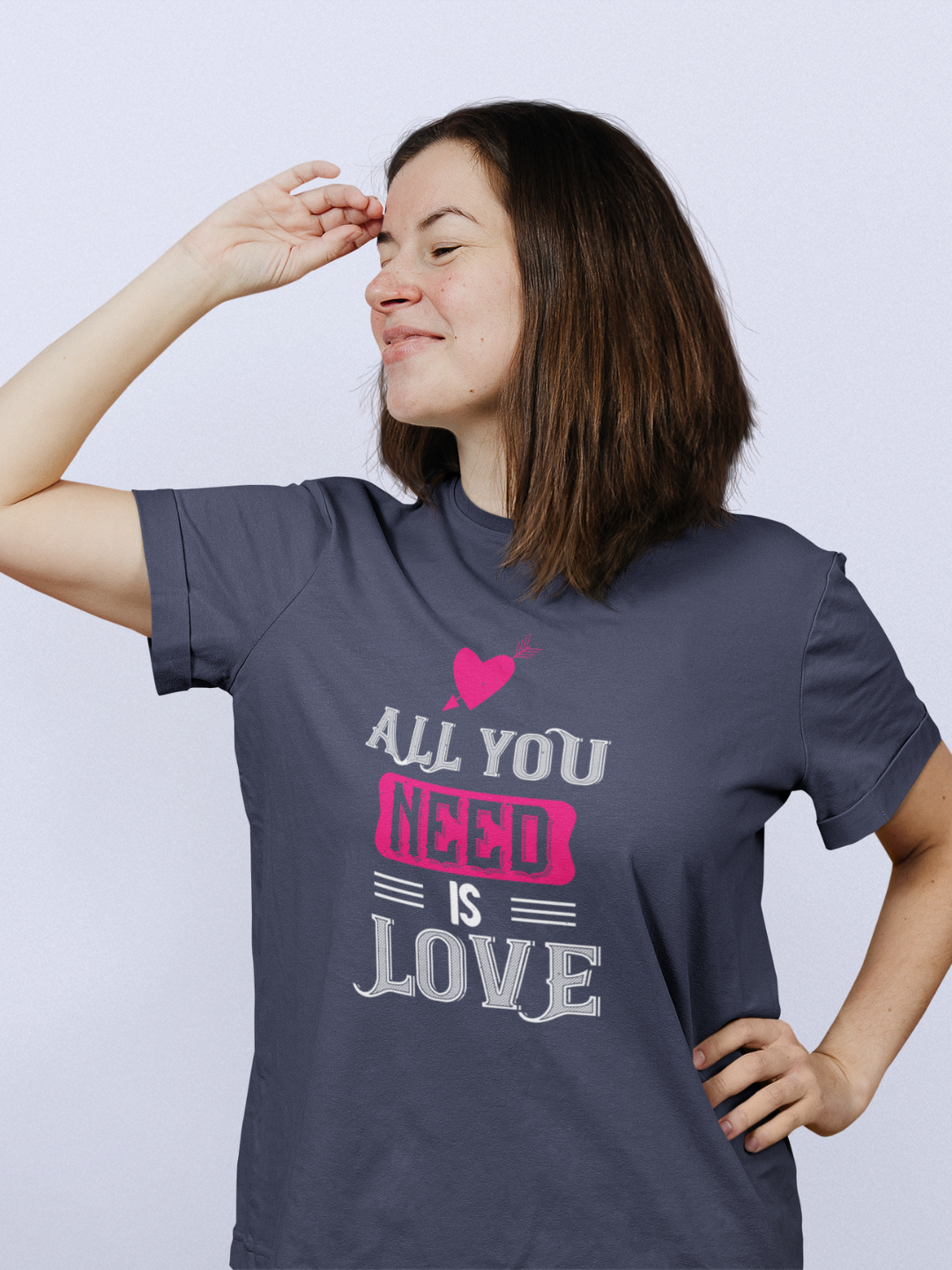 All You Need Is Love Unisex Printed T-shirt - Women - Navy Blue