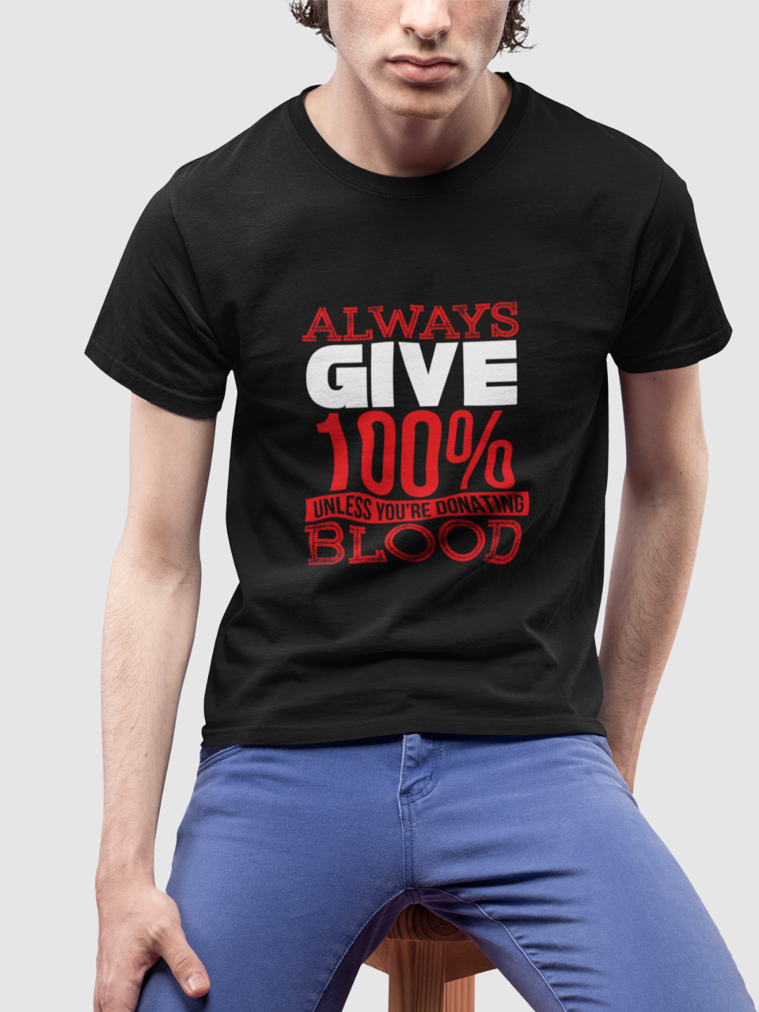 Always Give 100 Percent Men's Printed T-shirt - Black