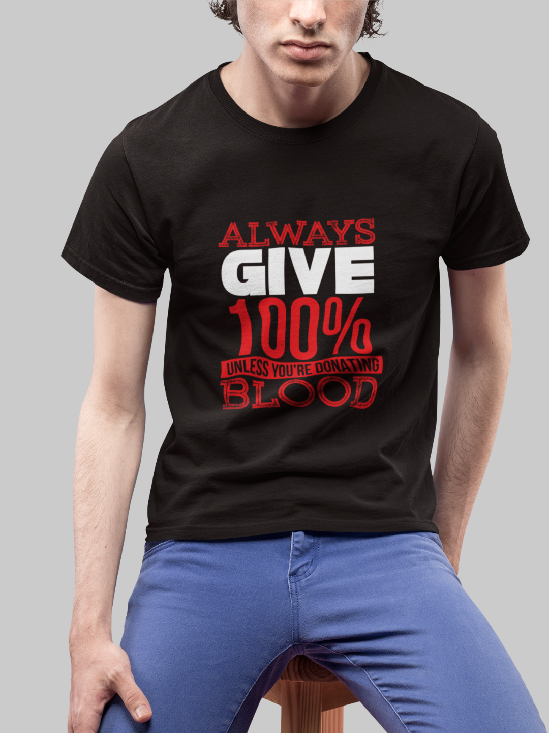 Always Give 100 Percent Men's Printed T-shirt - Coffee Brown