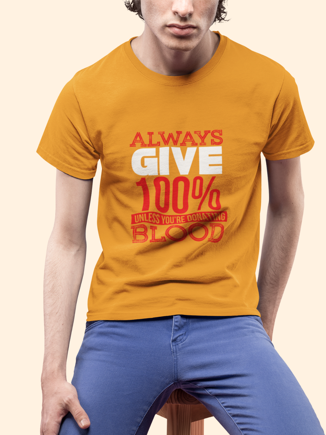 Always Give 100 Percent Men's Printed T-shirt - Golden Yellow