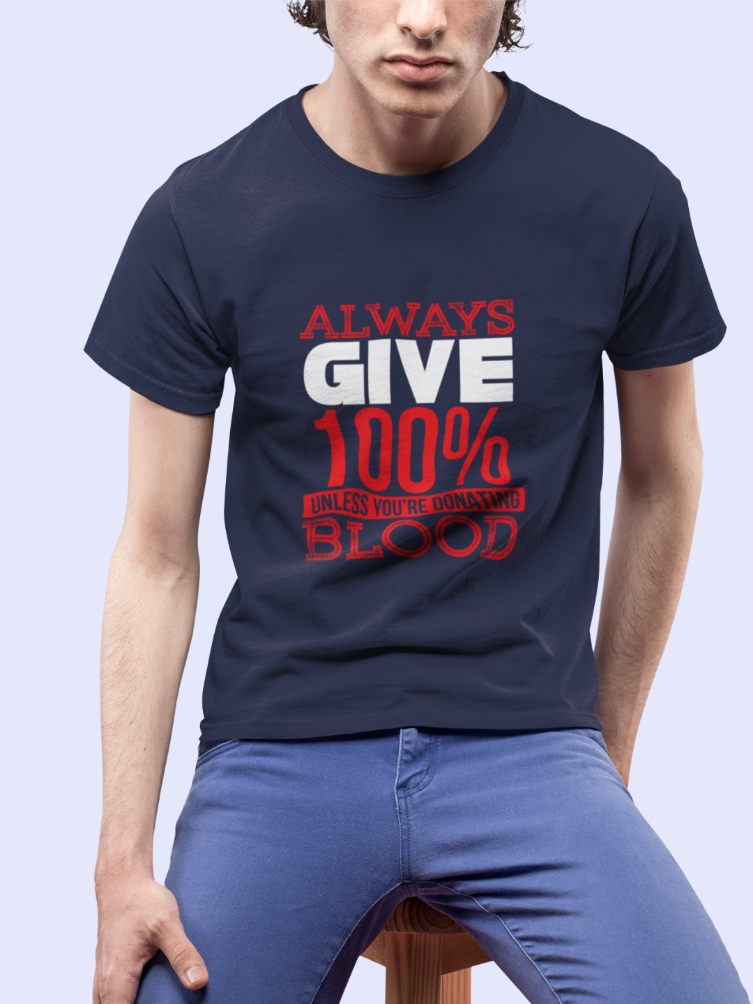 Always Give 100 Percent Men's Printed T-shirt - Navy Blue