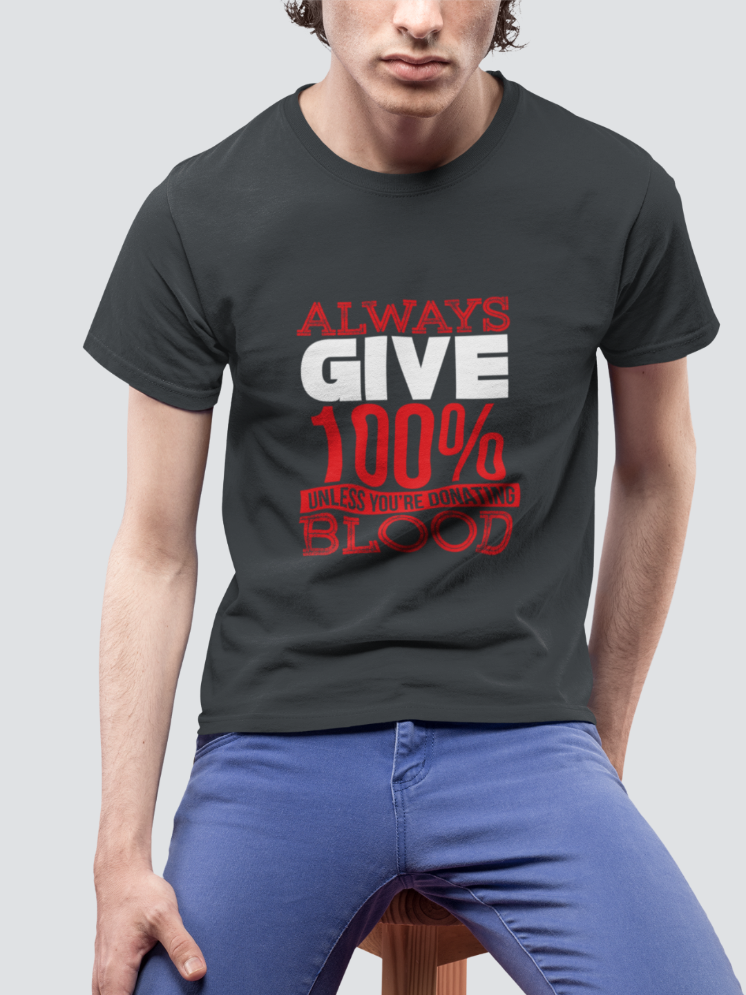 Always Give 100 Percent Men's Printed T-shirt - Steel Grey