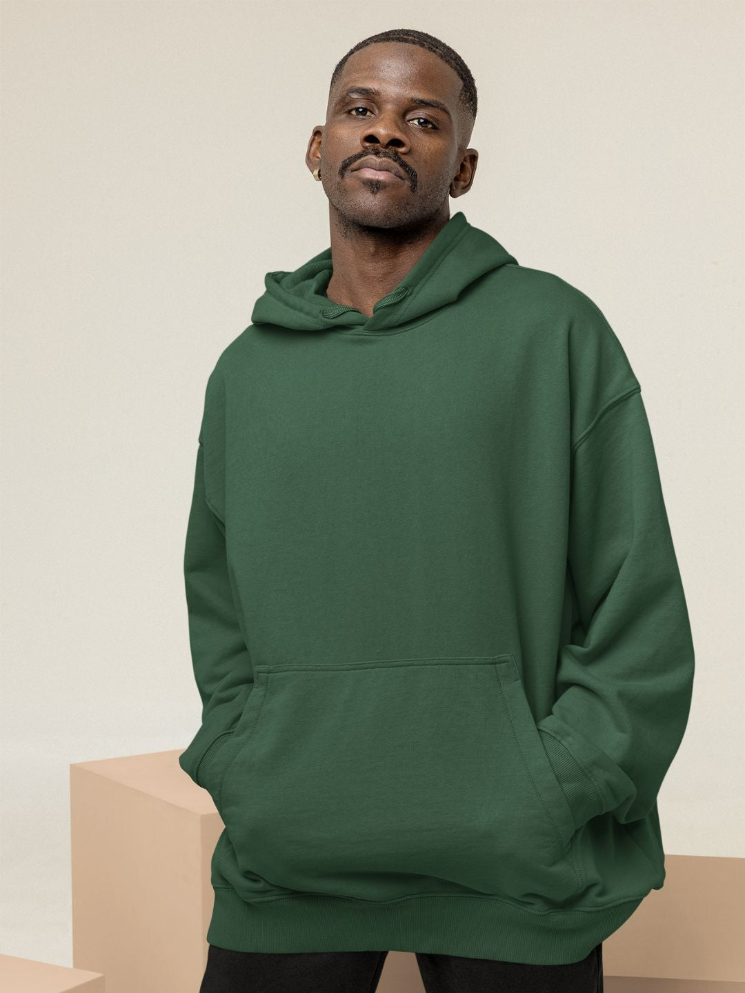 Bottle Green Unisex Plain Oversized Hooded Sweatshirt - 
