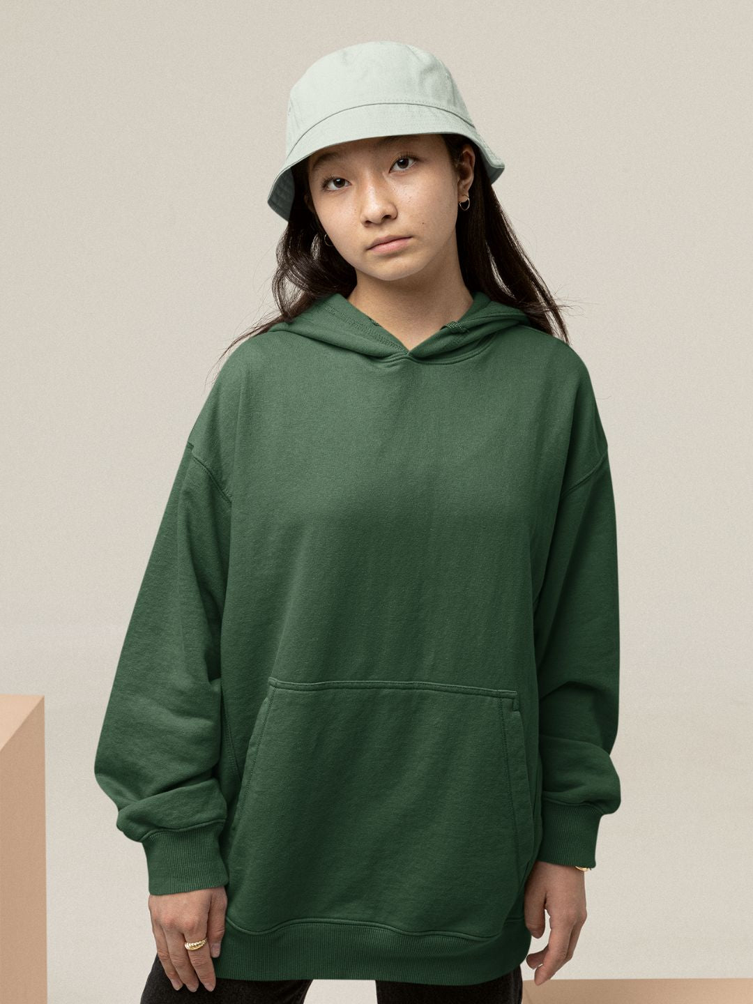 Bottle Green Unisex Plain Oversized Hooded Sweatshirt