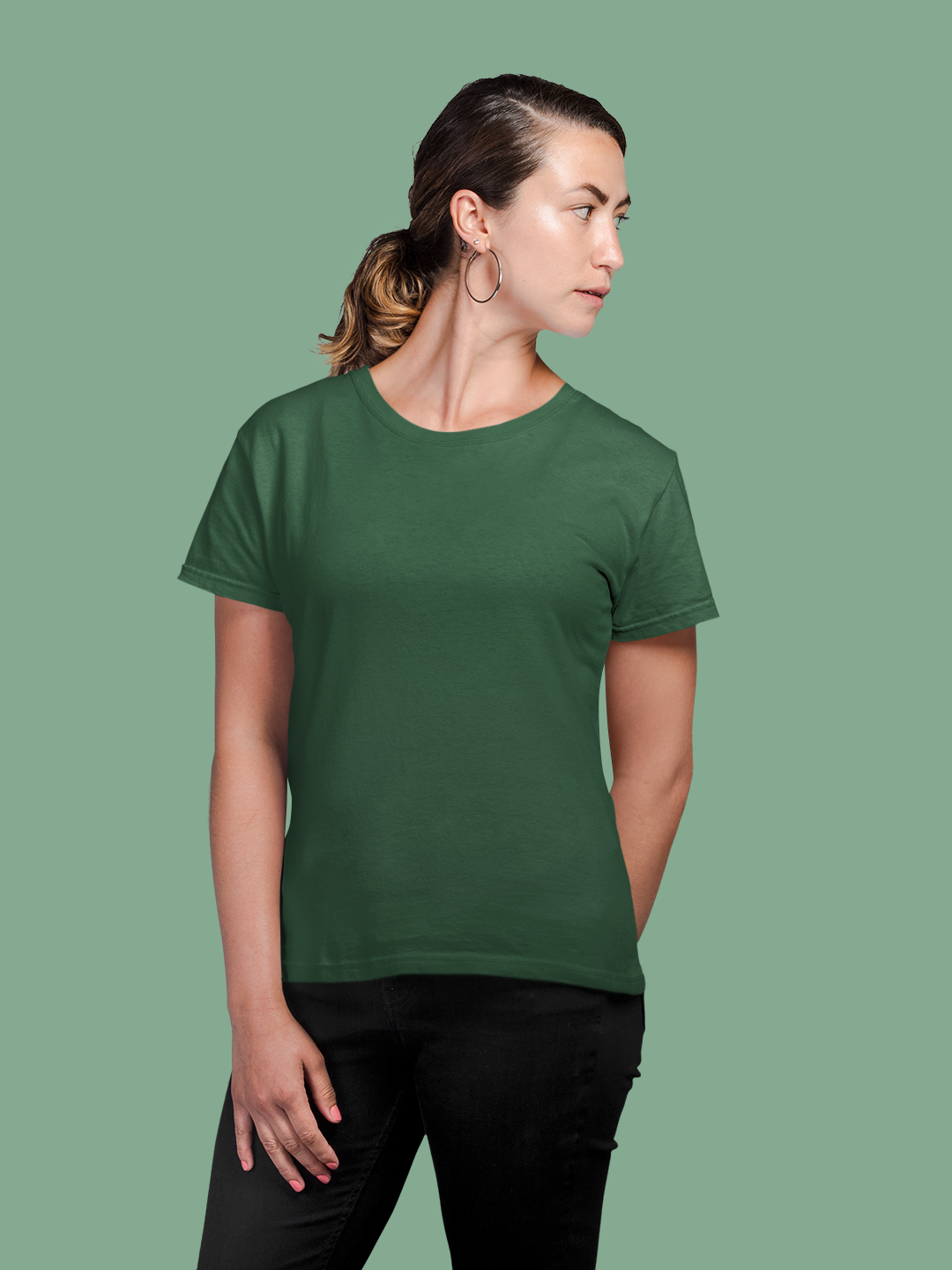 Bottle Green Women’s Round Neck Half Sleeves Plain T-shirt