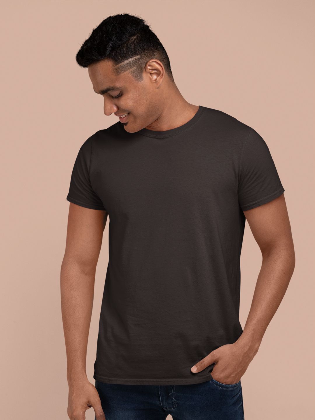 Coffee Brown Men’s Round Neck Half Sleeves Plain T-shirt - 