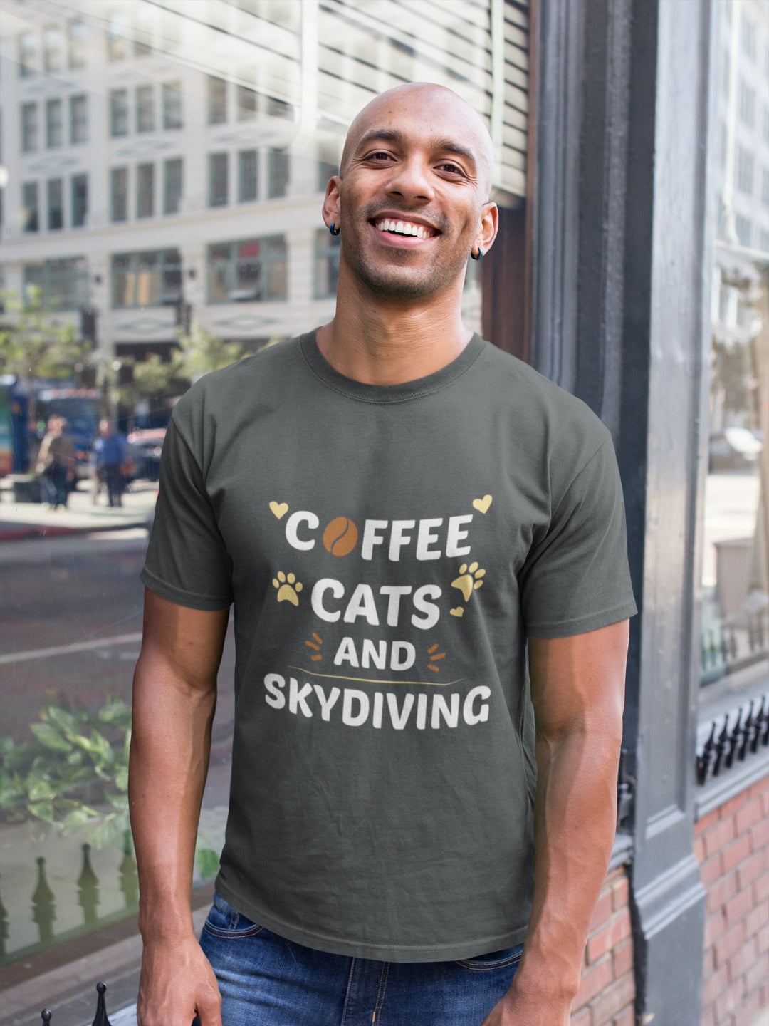 Coffee Cats And Skydiving Men's Printed T-shirt