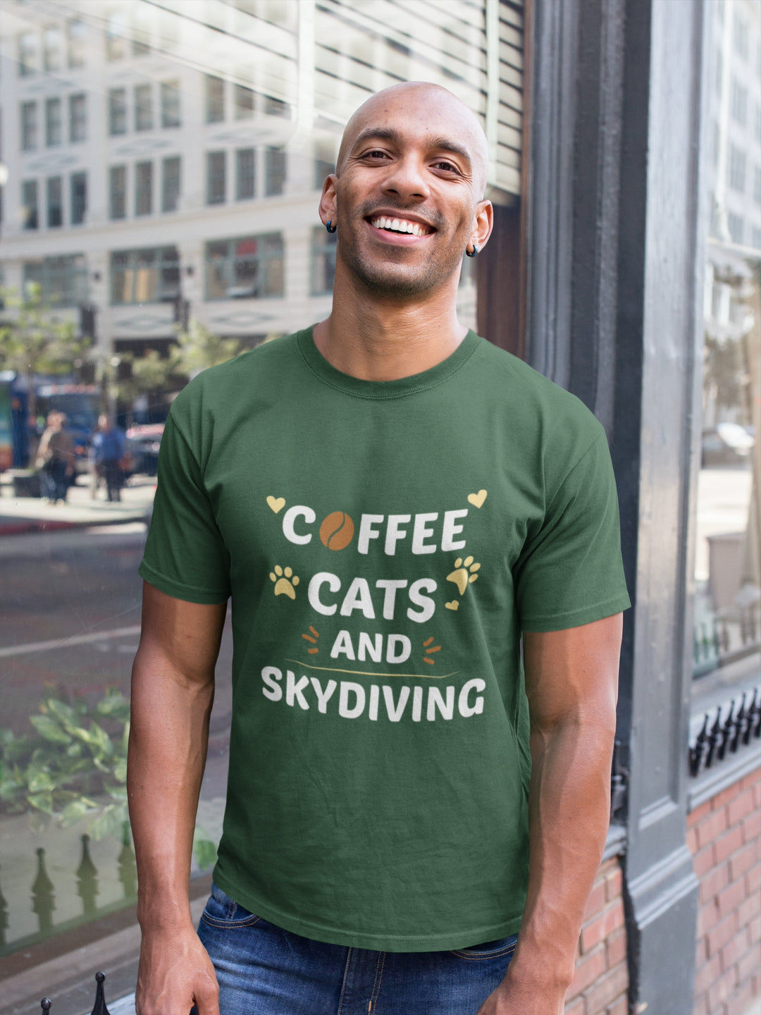 Coffee Cats And Skydiving Men's Printed T-shirt