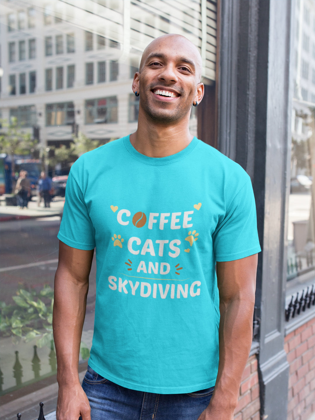 Coffee Cats And Skydiving Men's Printed T-shirt
